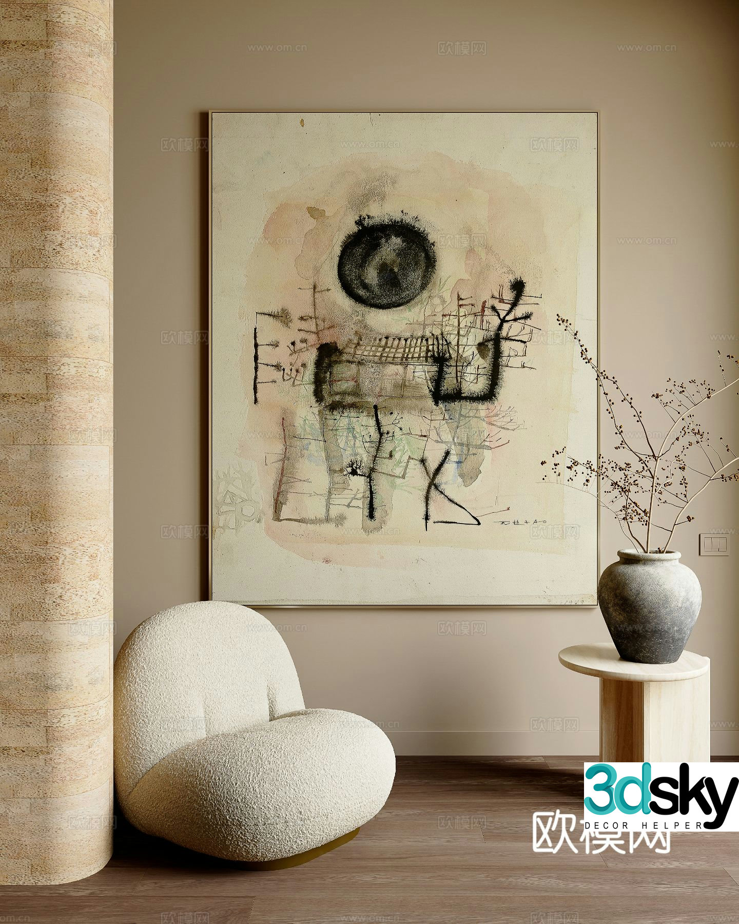 Wabi-sabi abstract painting decorative painting 3d model