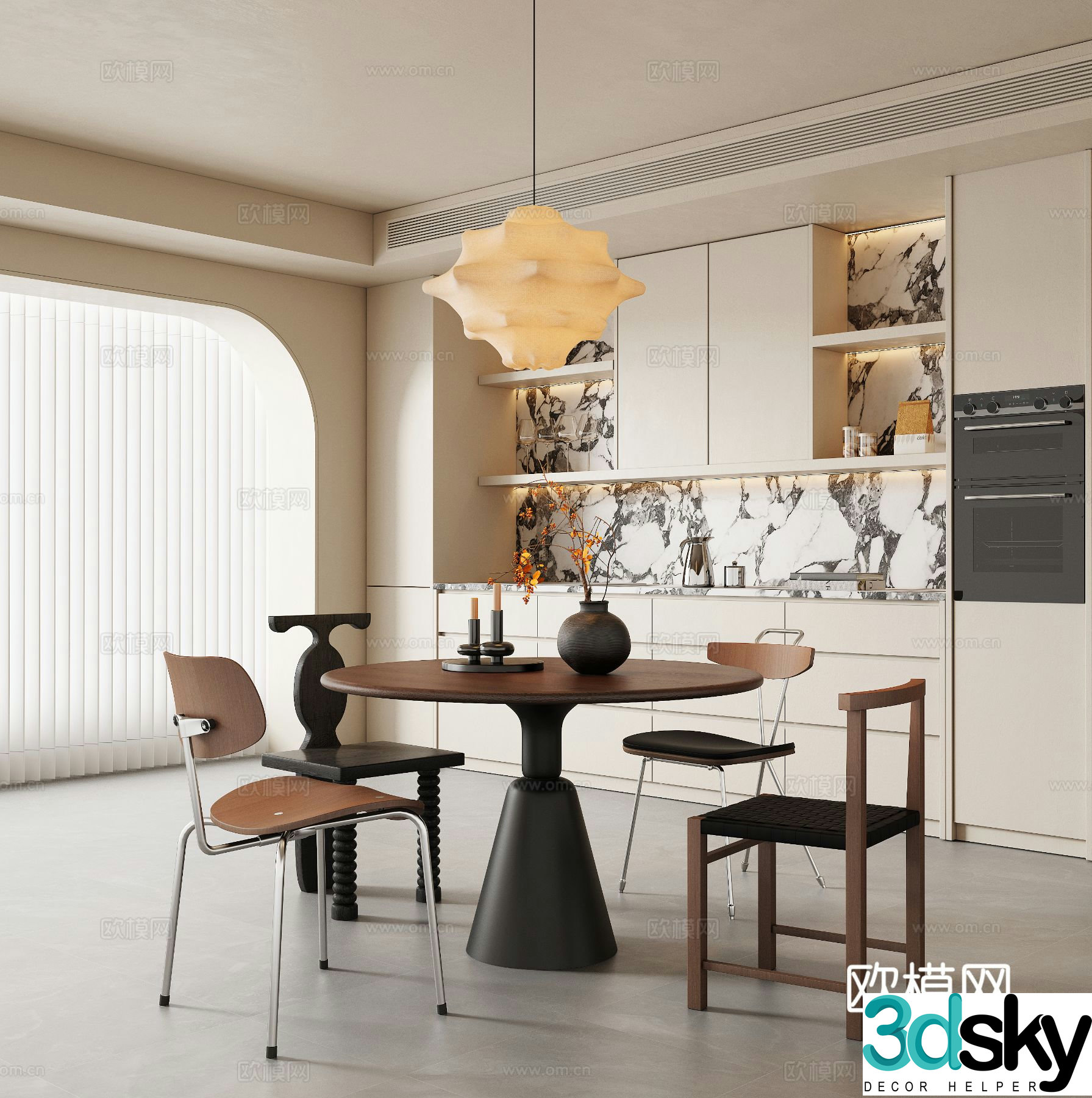 Medieval style dining table and chairs 3d model