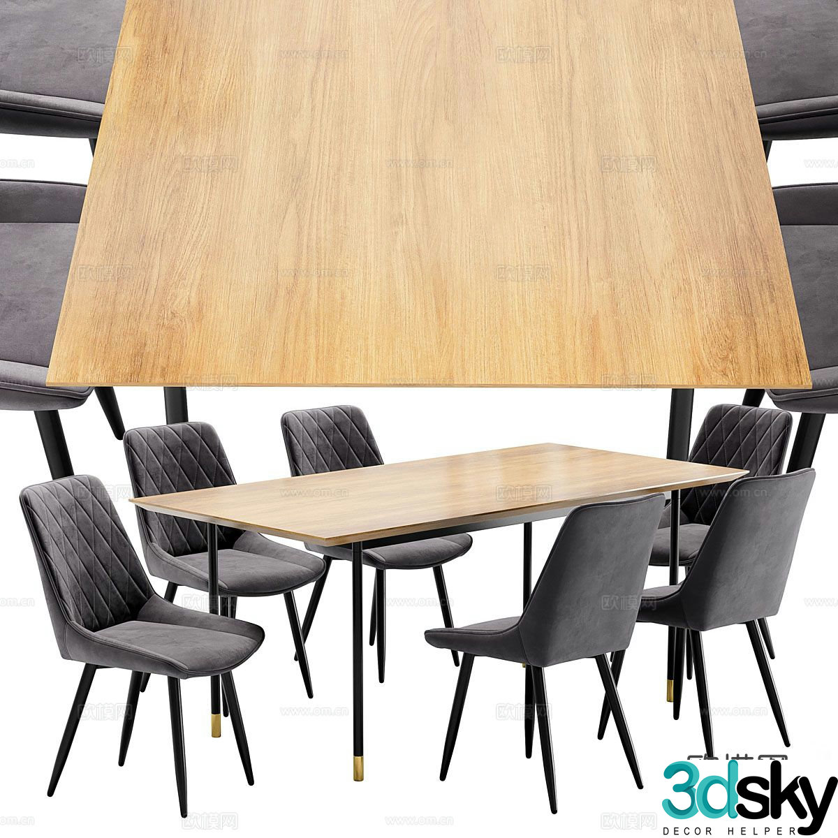Bar dining table and chairs solid wood dining table 3d model