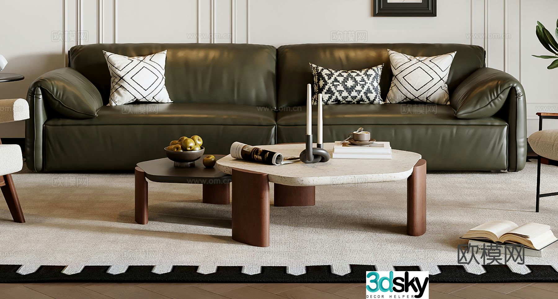 Double sofa leather sofa 3d model