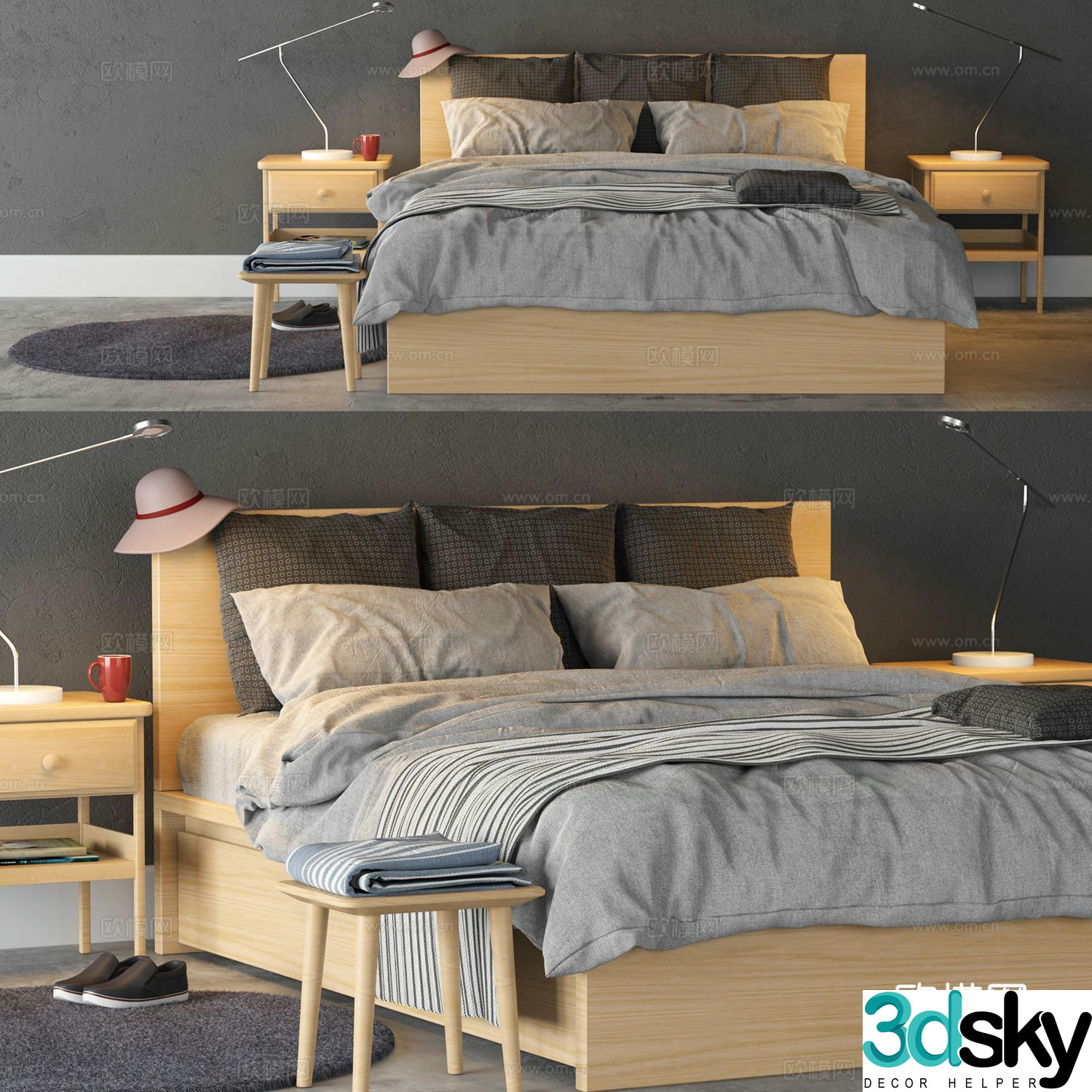 Ikea log style double bed 3d model