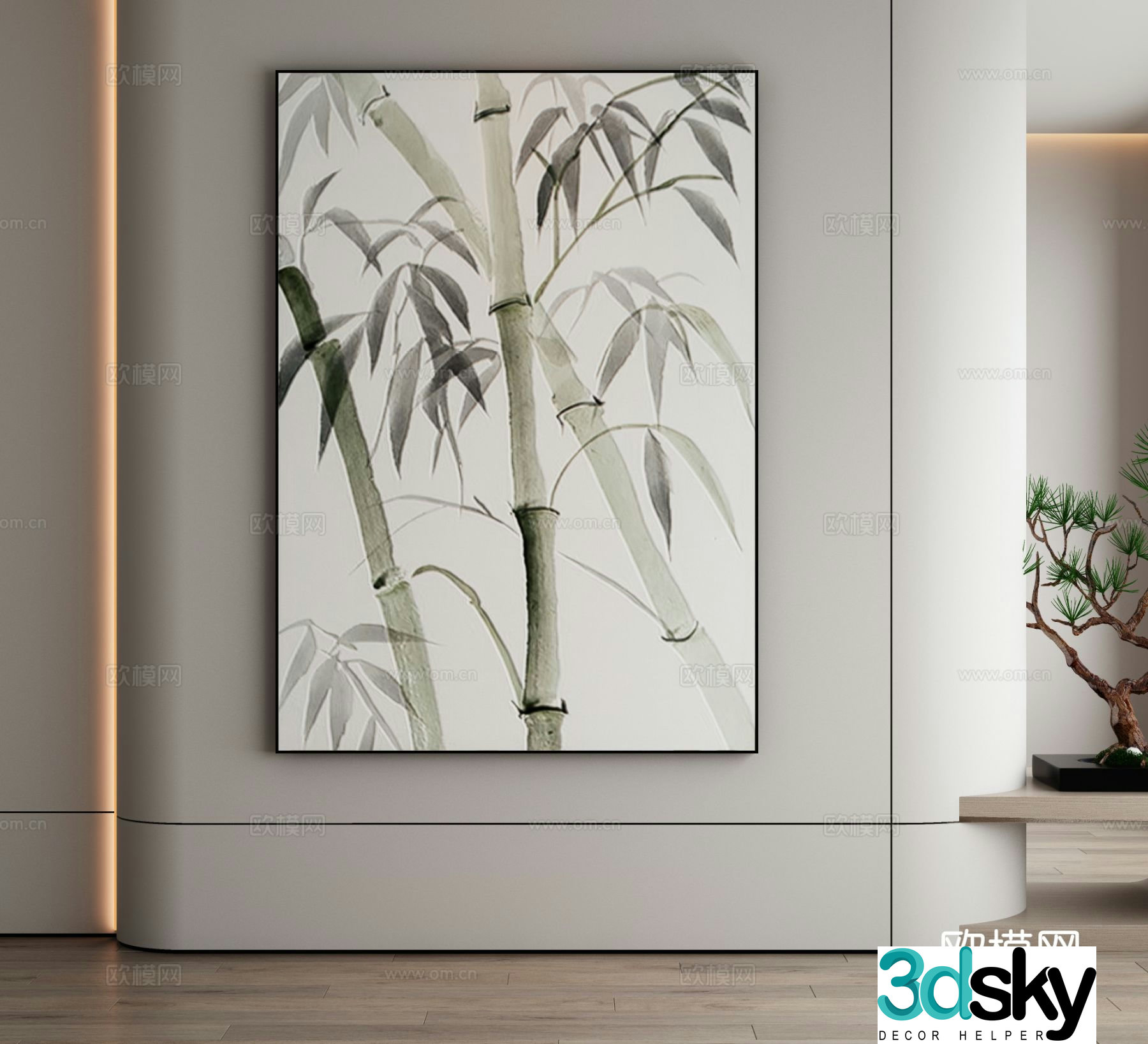 Decorative painting ink painting bamboo hanging painting 3d model