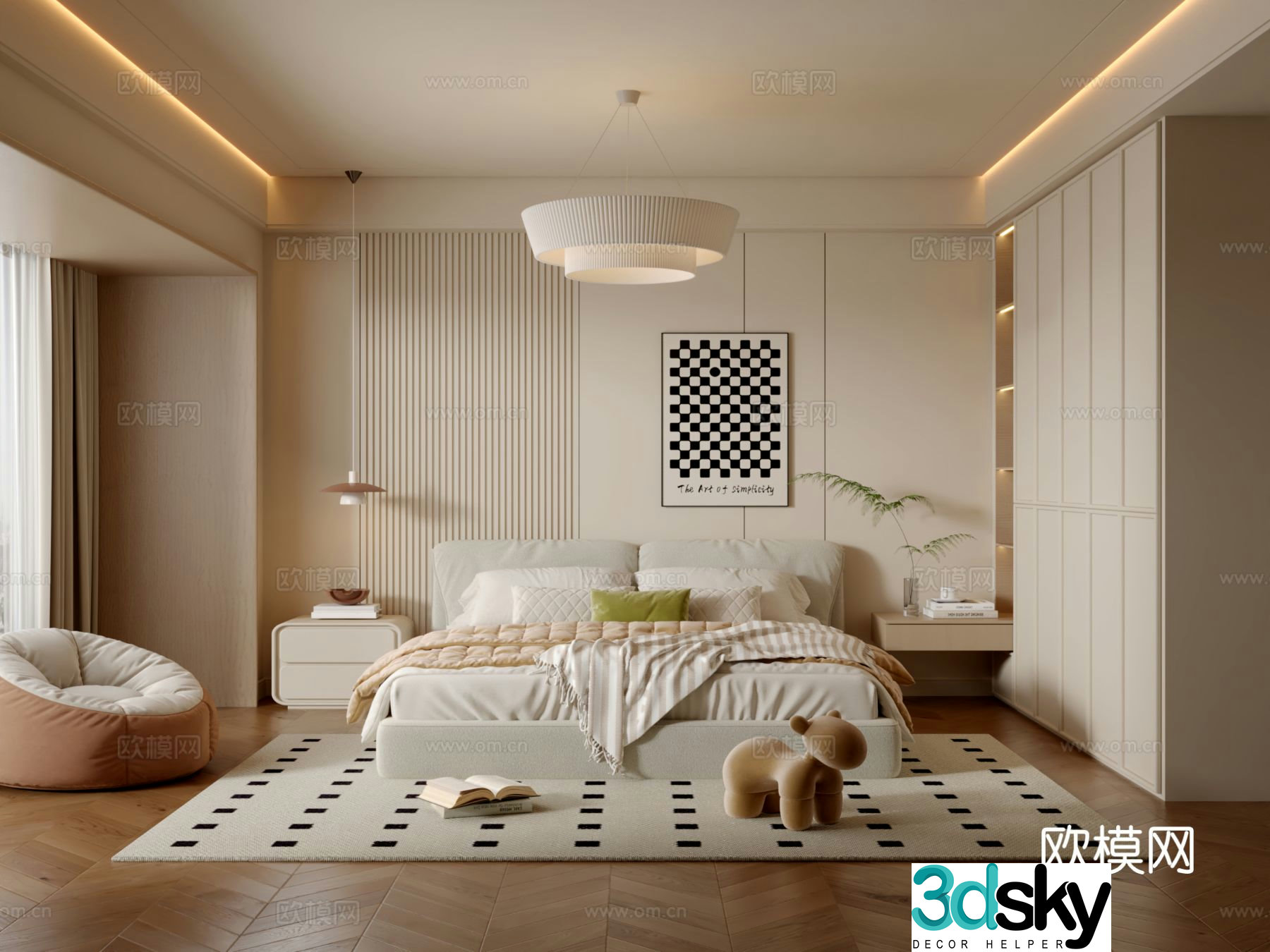 Cream style bedroom master bedroom 3d model