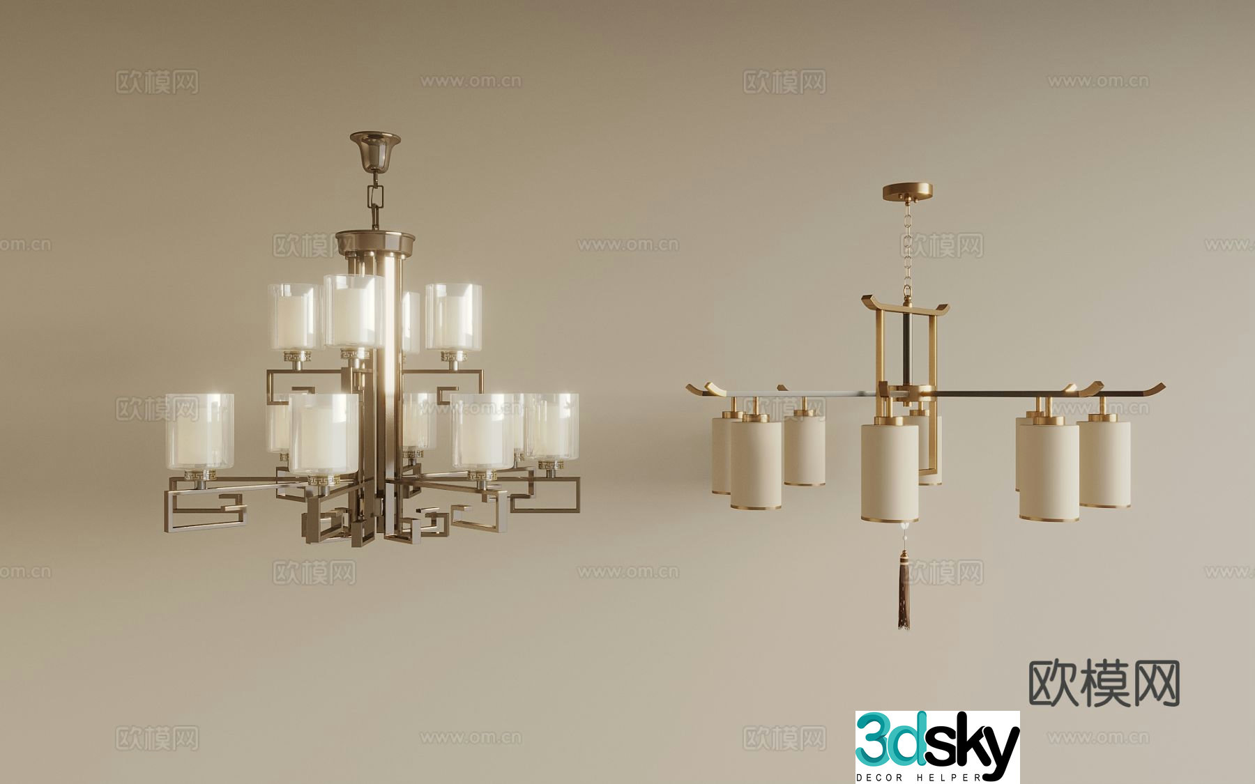New Chinese style metal chandelier multi-head chandelier 3D model