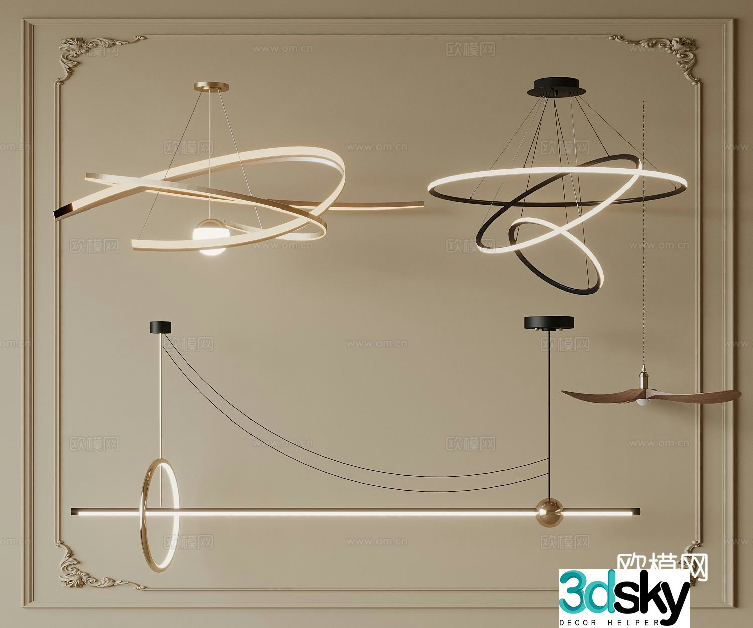 modern metal chandelier long chandelier decorative chandelier 3d model