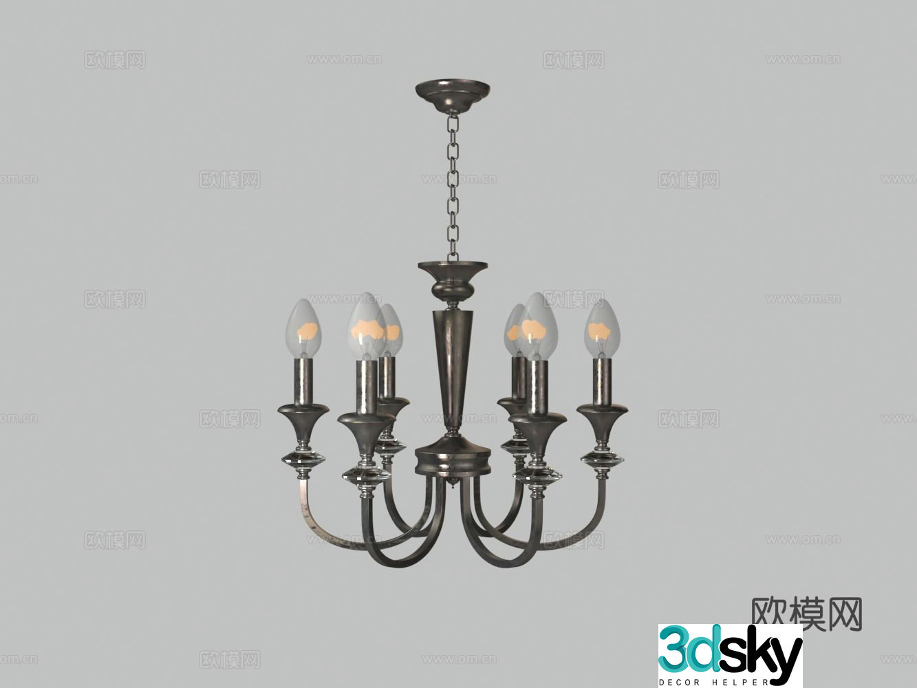 European metal six-head chandelier 3D model
