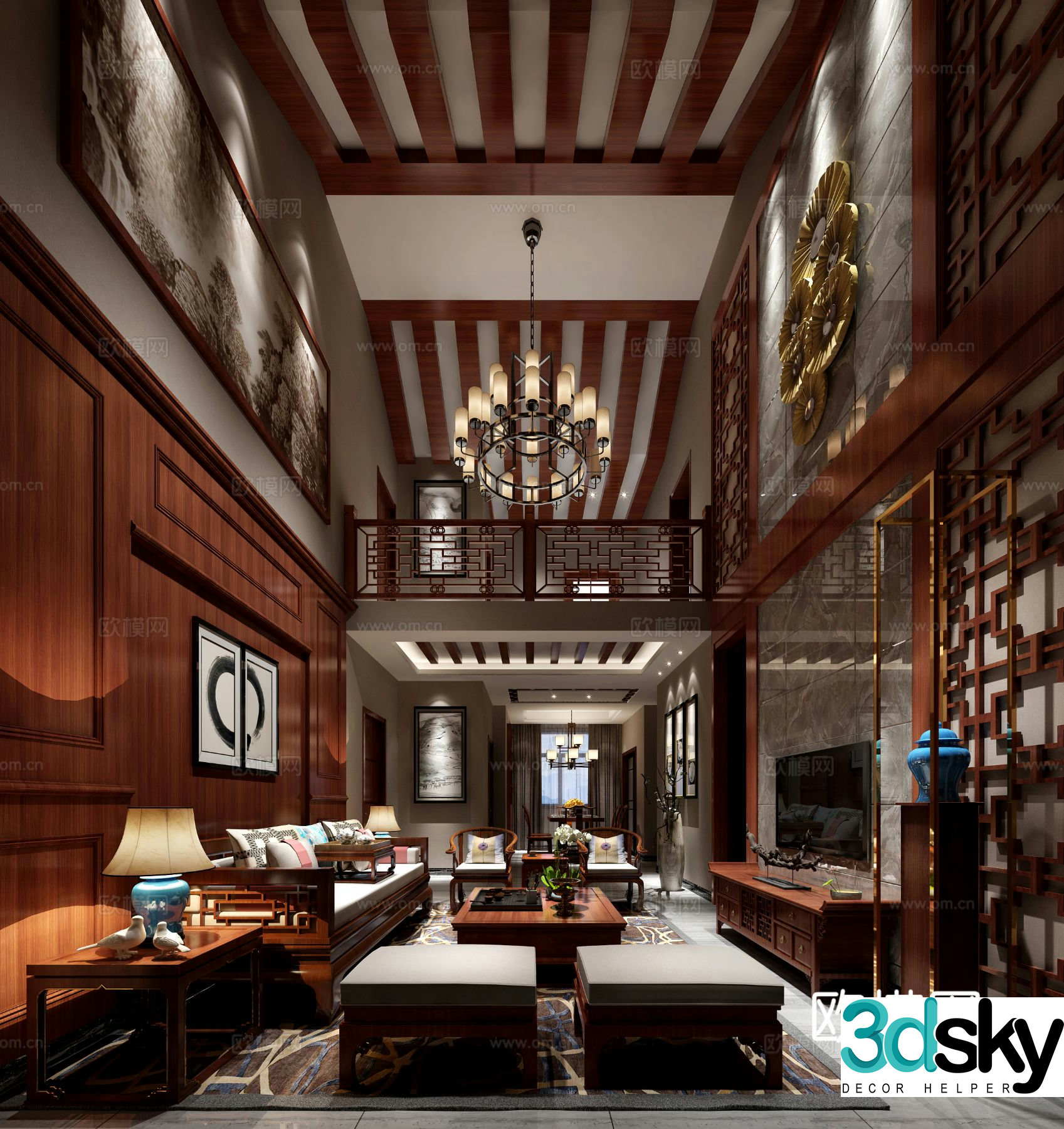 Villa living room villa hollow 3d model