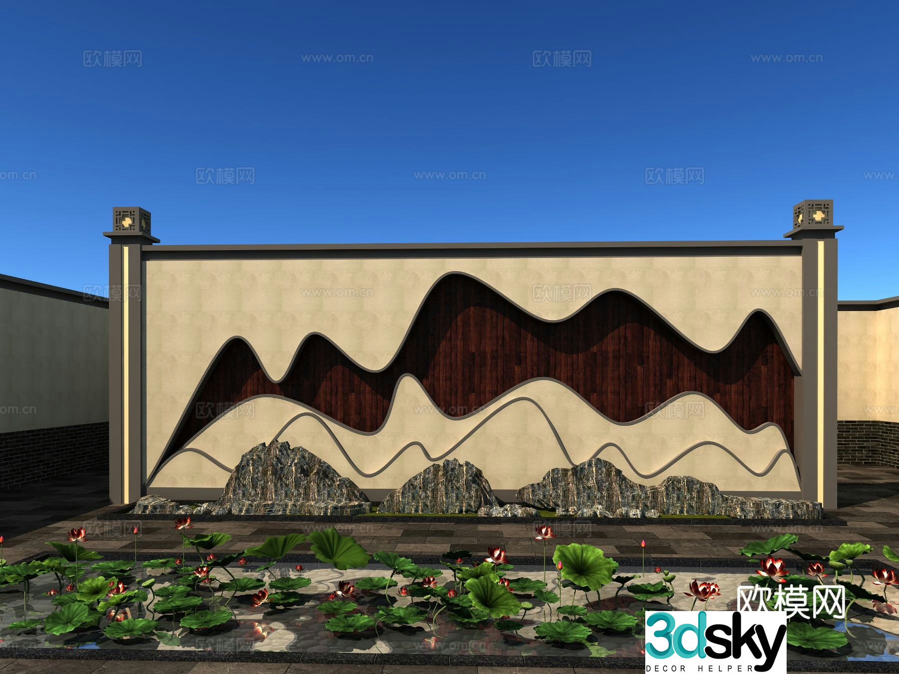 New Chinese style landscape wall courtyard landscape wall 3D model