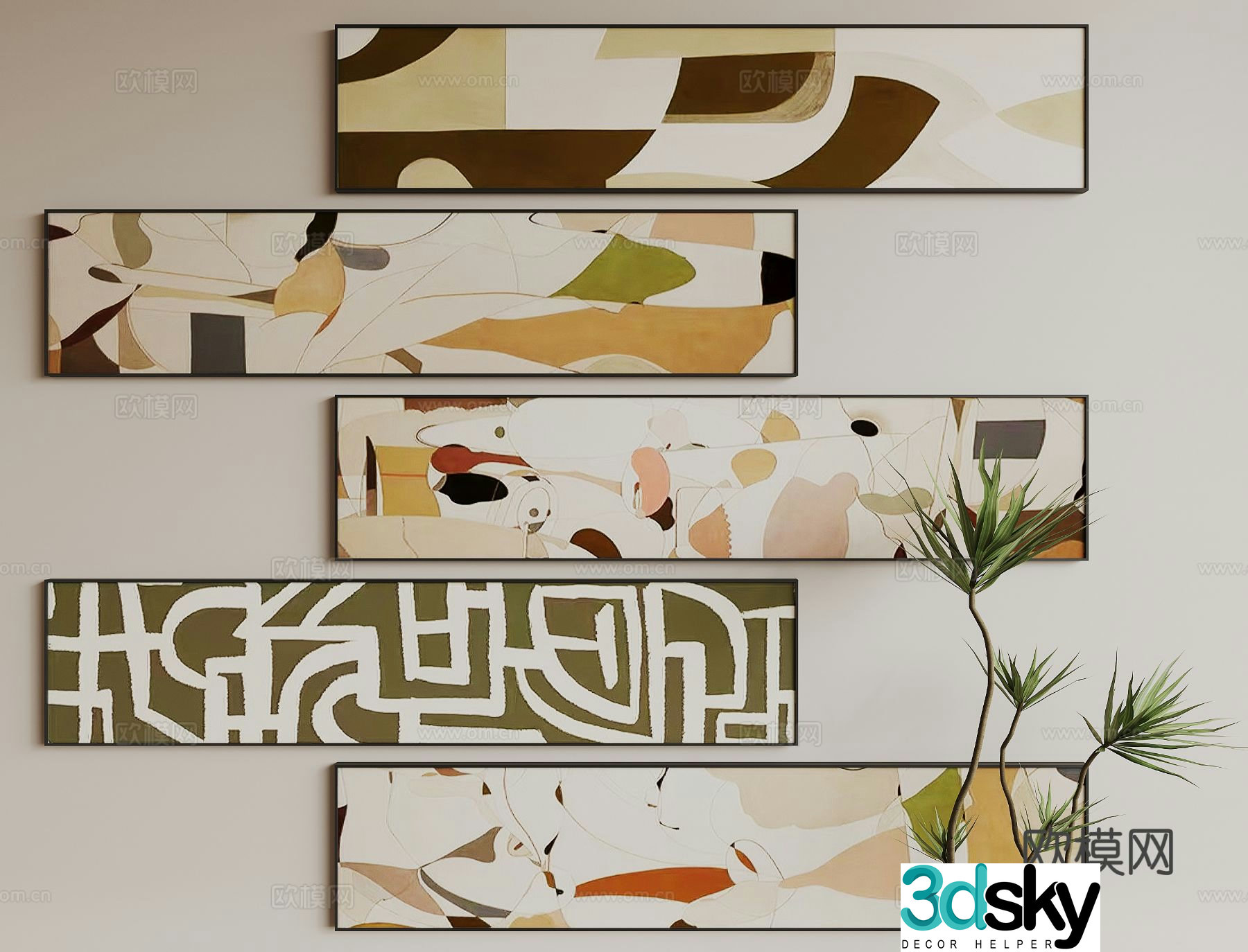 Modern art hanging painting texture painting decorative painting 3D model