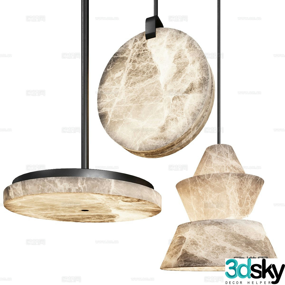 Marble texture small chandelier 3d model