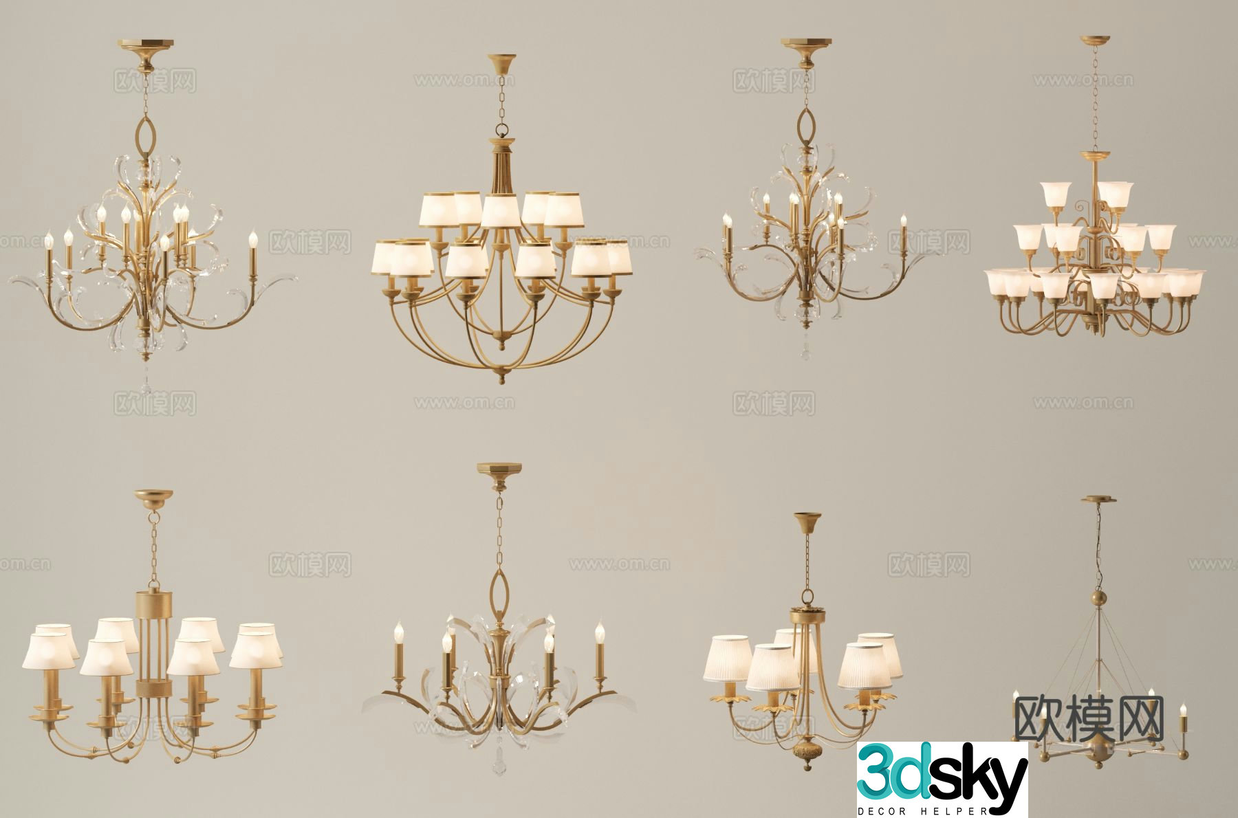 American chandelier multi-head chandelier 3d model