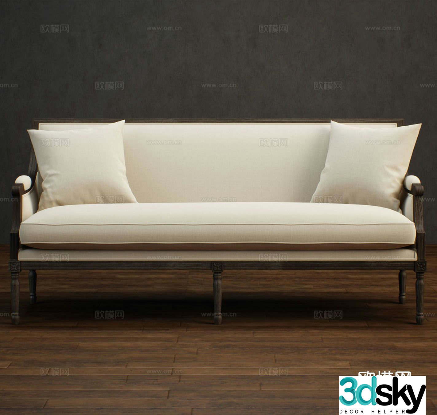 Simple European double sofa 3d model