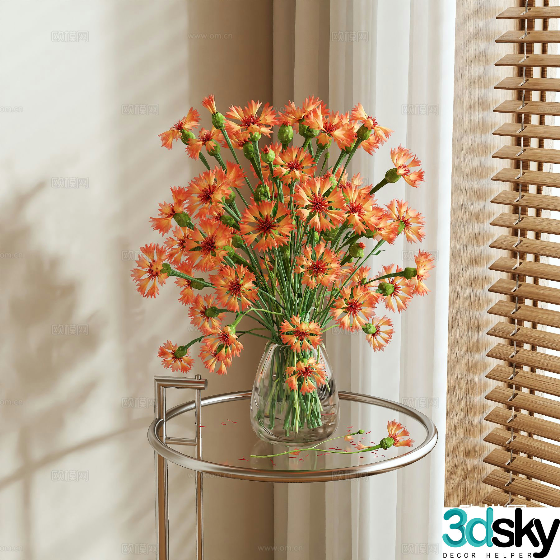 flowers flower arrangement glass vase 3d model
