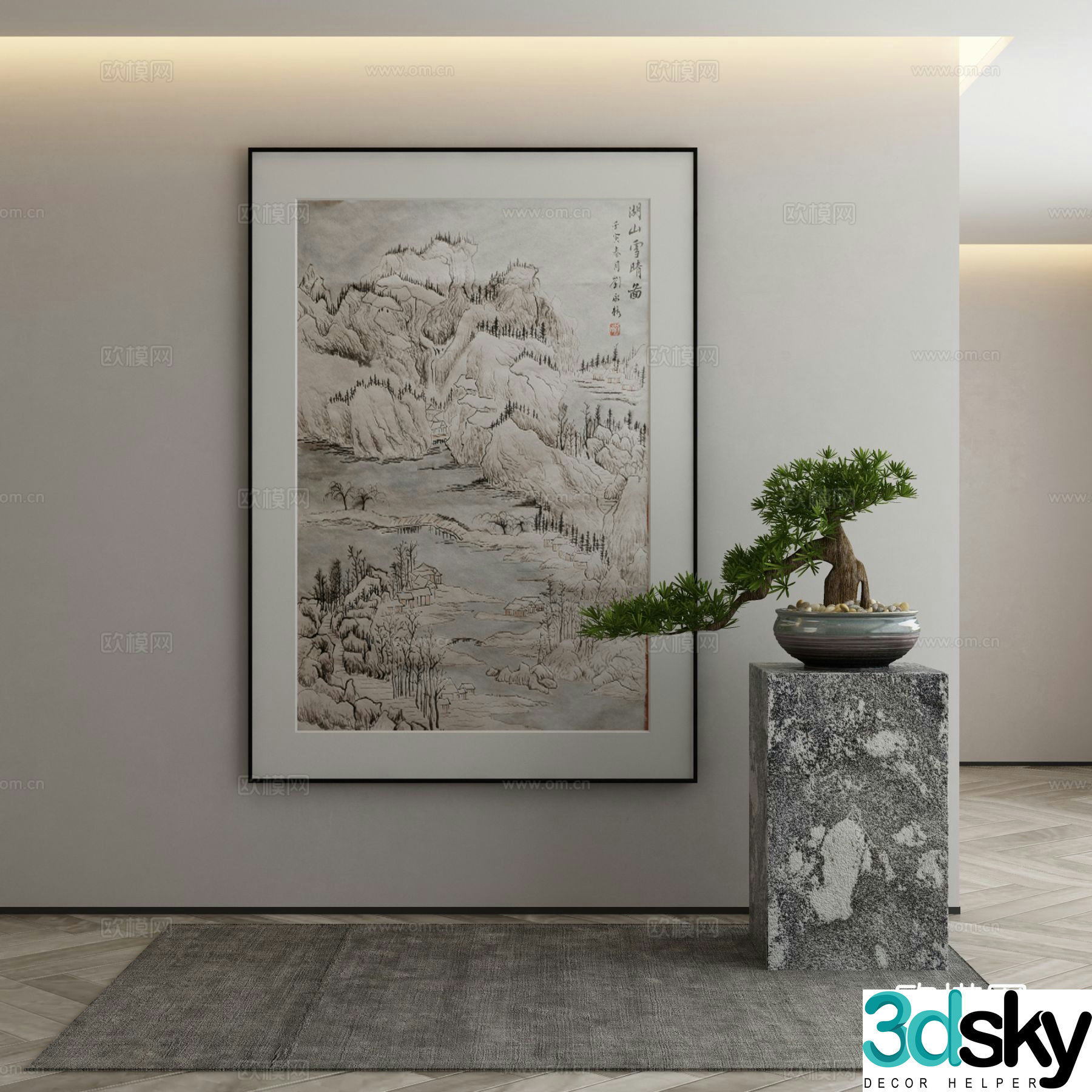 New Chinese style decorative painting landscape painting hanging painting 3D model