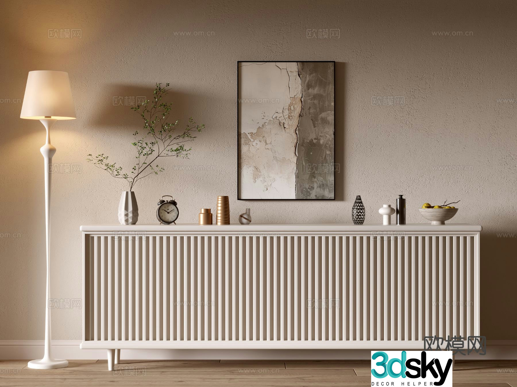Cream style entrance cabinet side cabinet 3D model