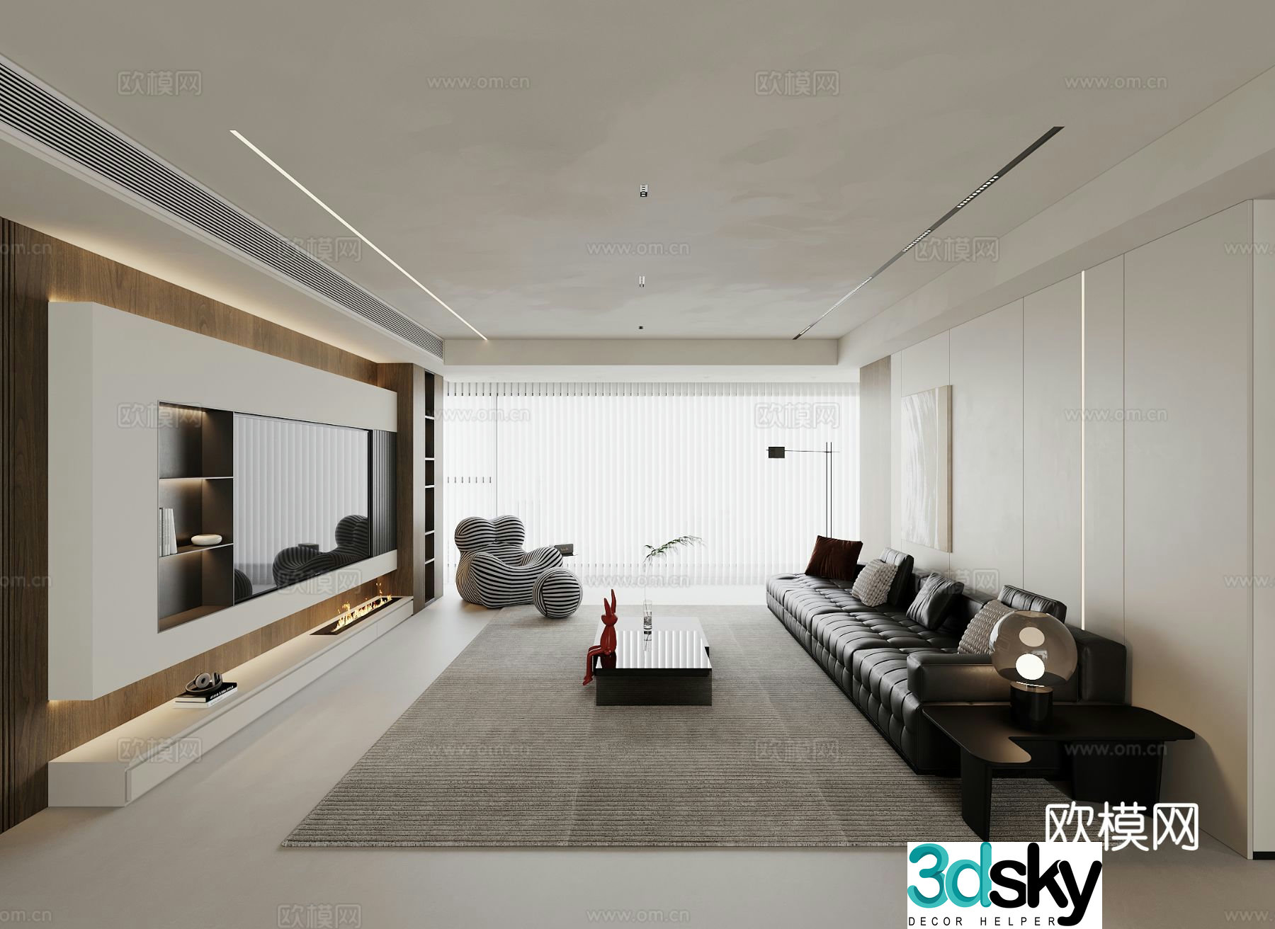 Italian minimalist living room black and white gray living room 3d model