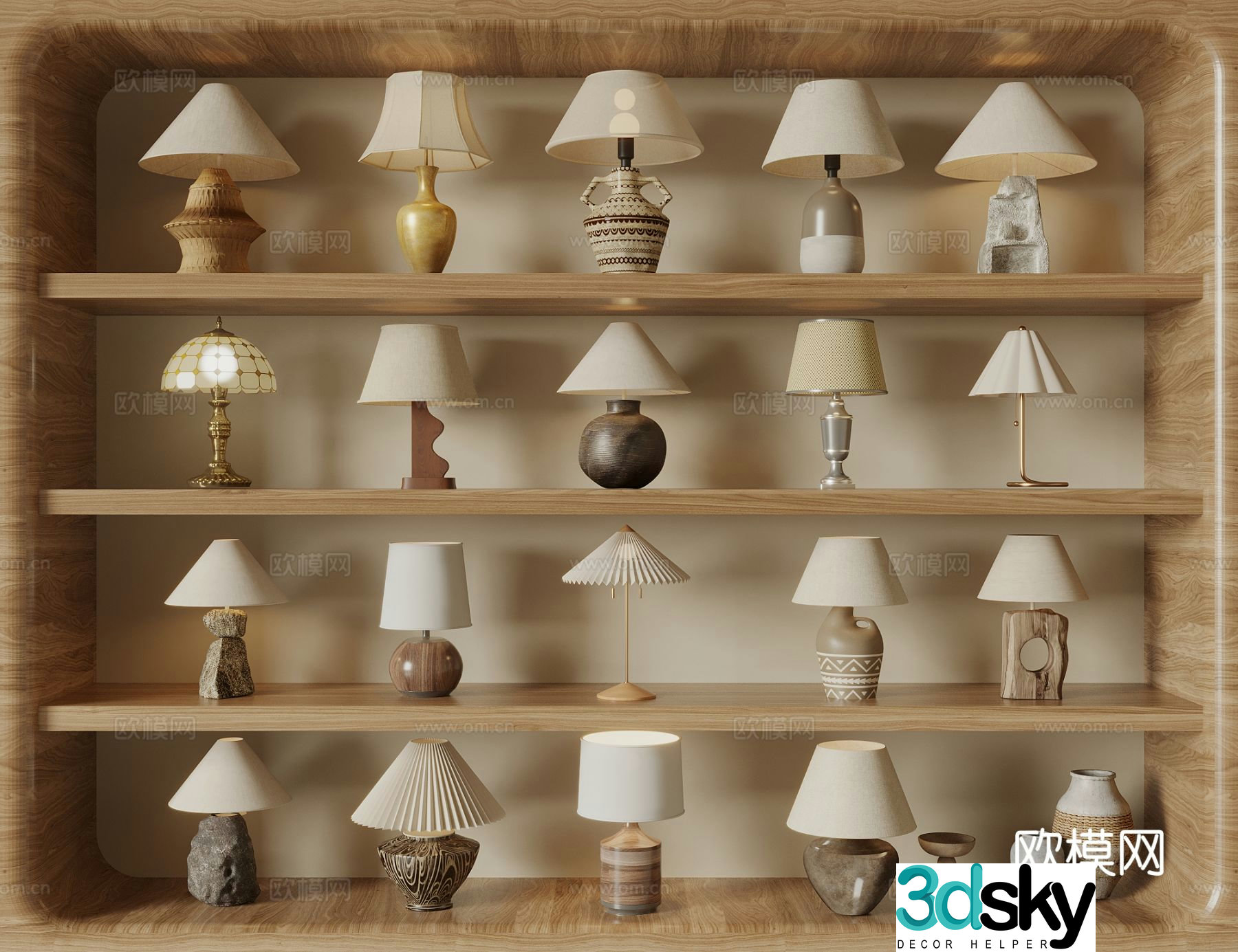 Medieval style table lamp reading lamp solid wood table lamp bedside lamp 3d model