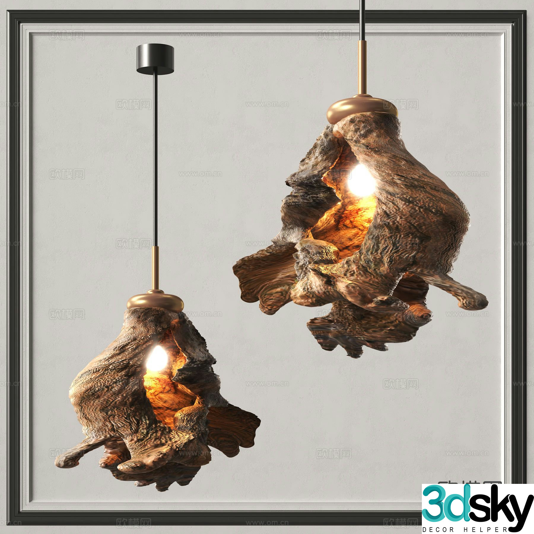wabi-sabi chandelier wood chandelier art chandelier 3d model