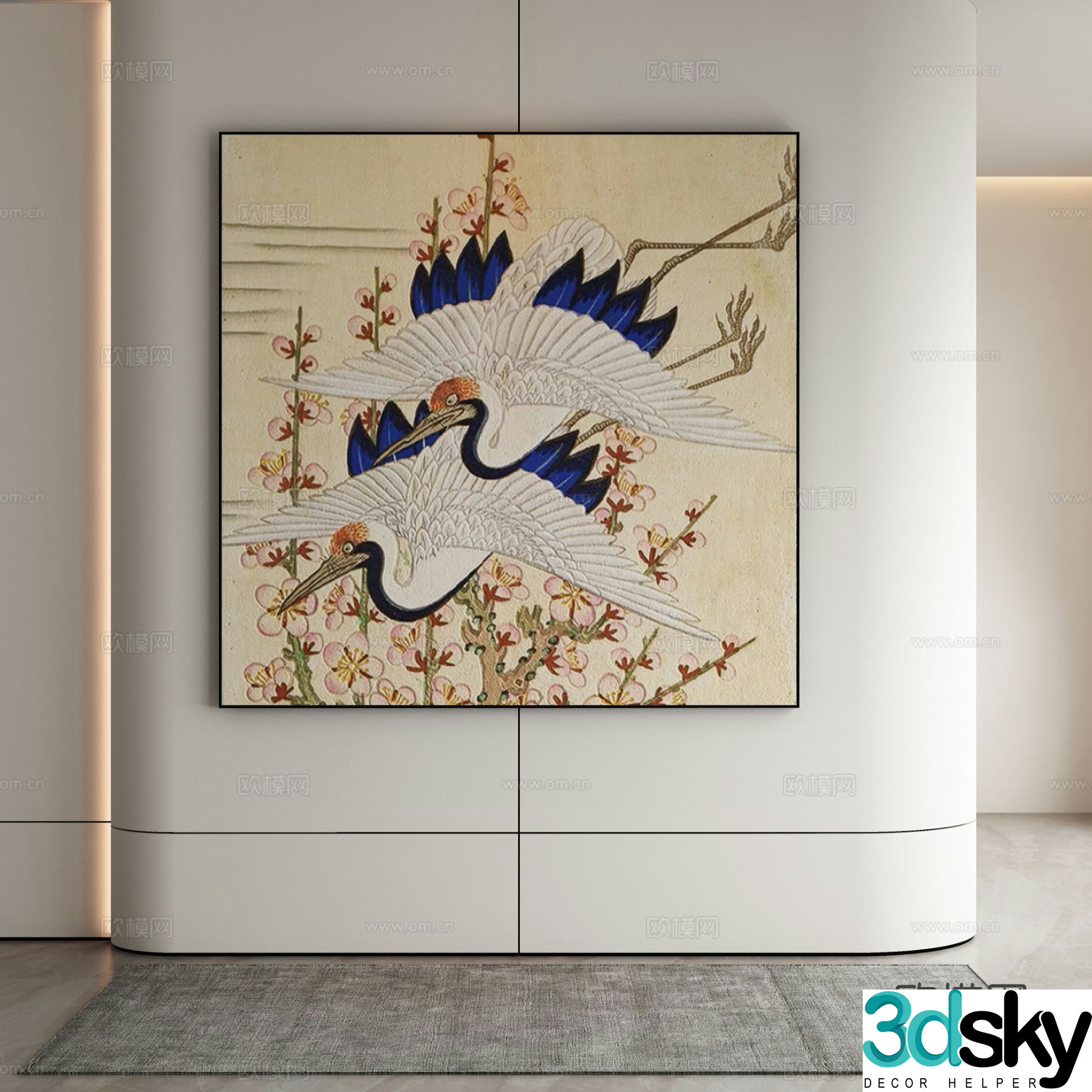 New Chinese style crane painting decorative painting 3d model