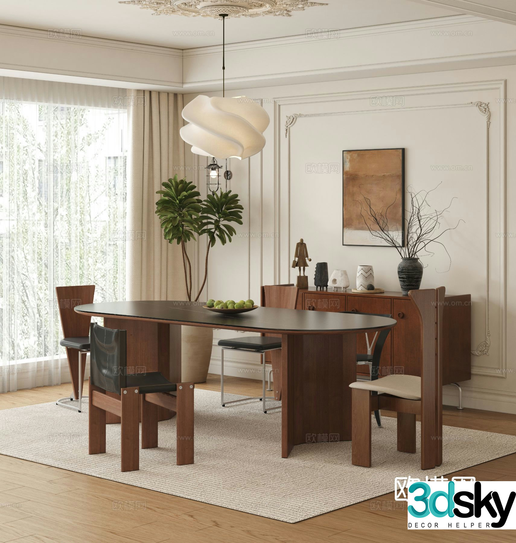 Medieval style dining table and chairs oval dining table 3d model