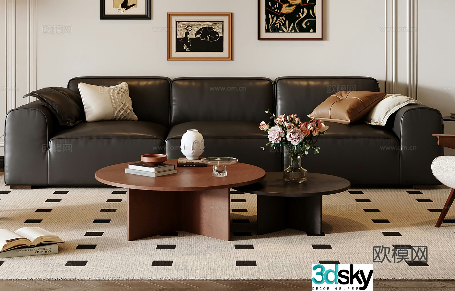 Three seater sofa leather sofa 3d model