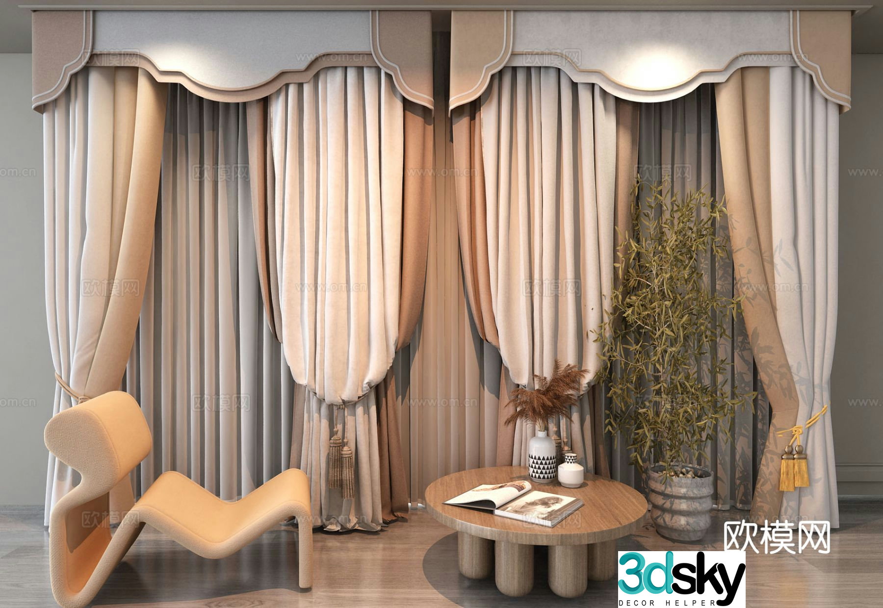 Modern curtains screens gauze curtains 3d model