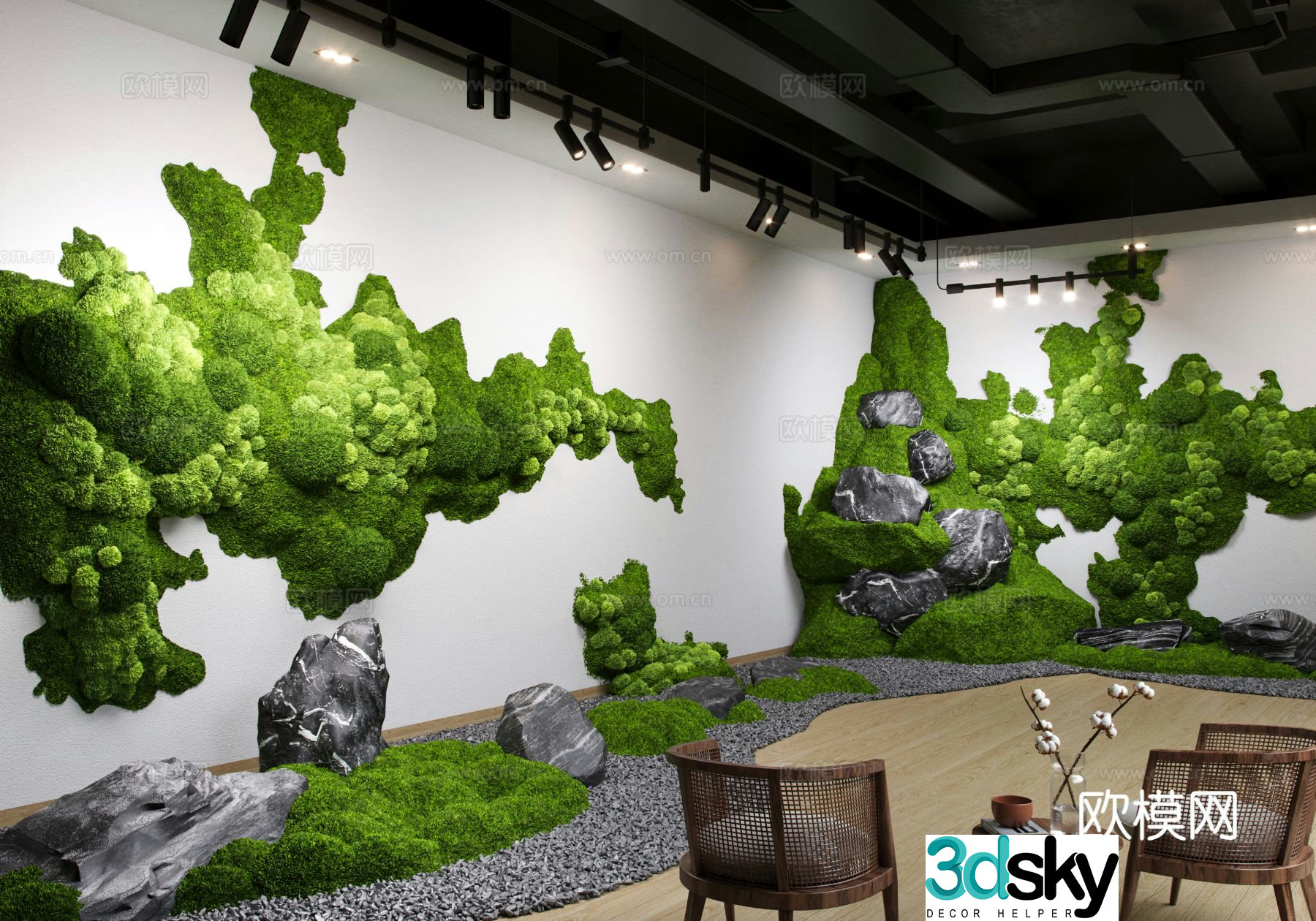 Modern indoor moss wall landscaping 3d model