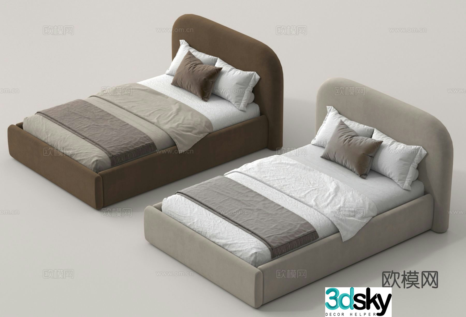 Modern single bed guest bedroom 3d model