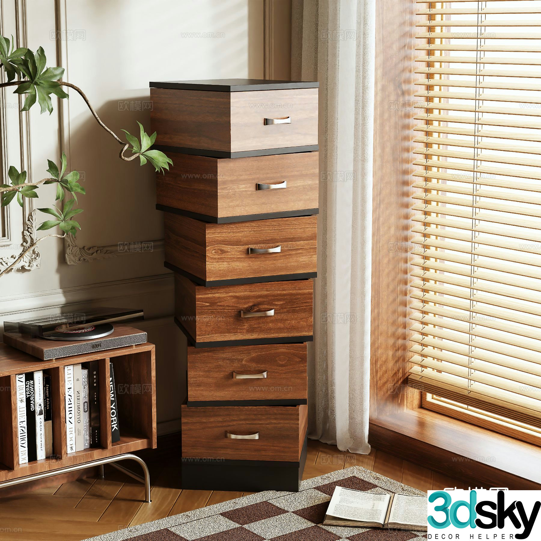 Medieval style chest of drawers rotating cabinet 3d model