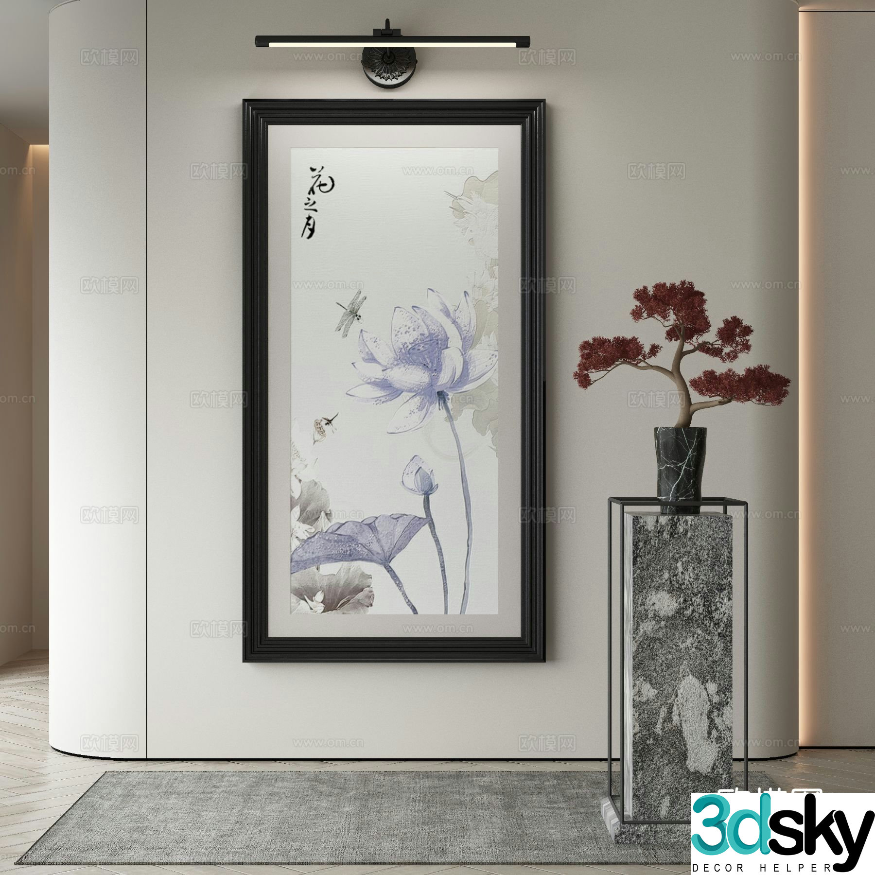 New Chinese style decorative painting Zen hanging painting Lotus hanging painting 3D model