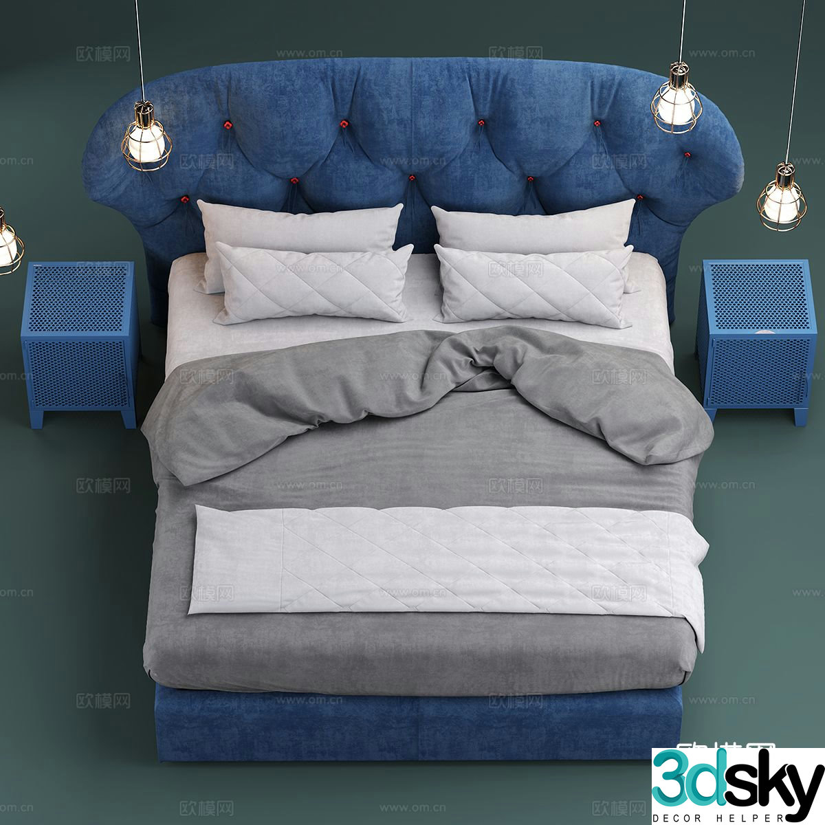 European double bed 3d model