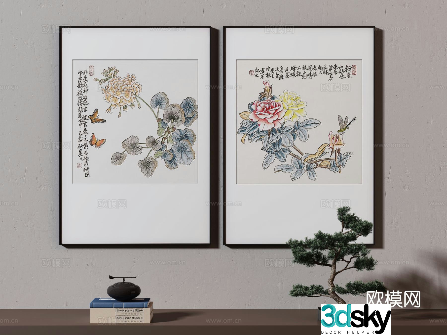 New Chinese style flower painting decorative painting 3d model