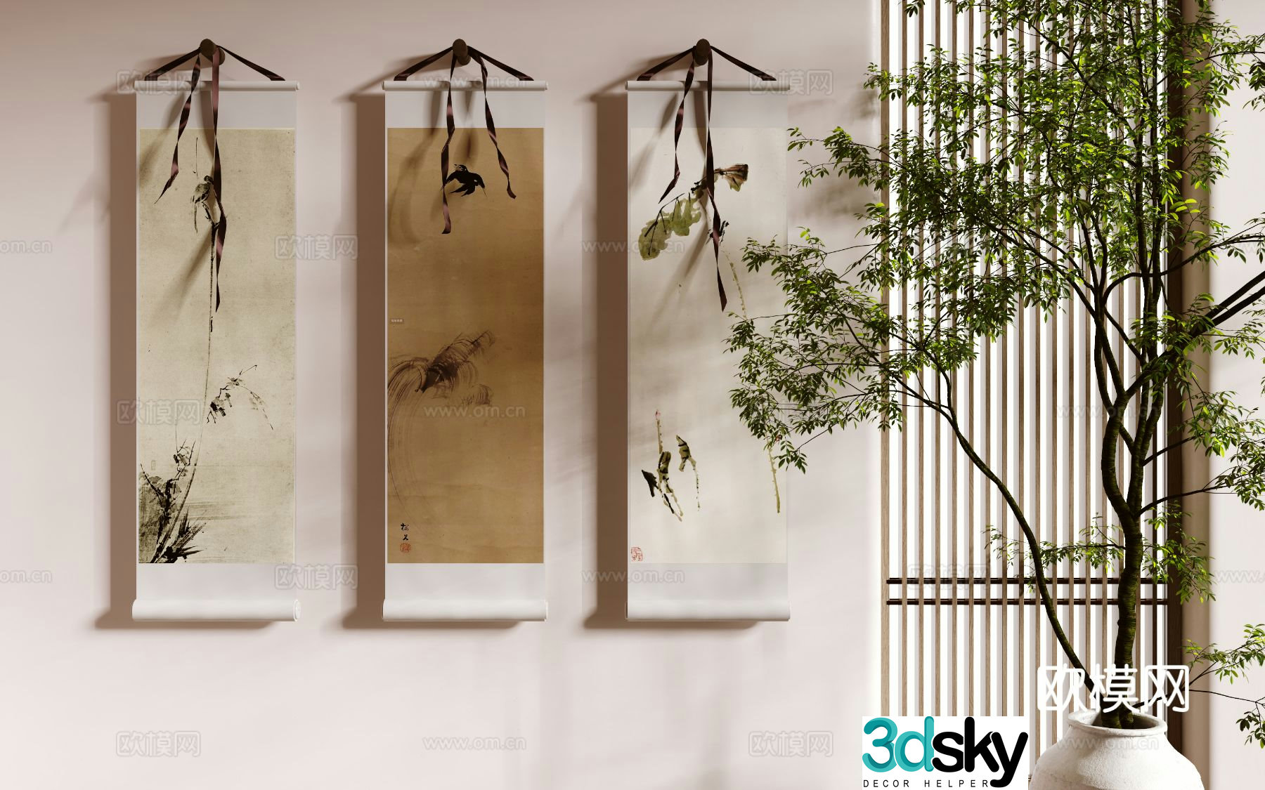New Chinese style hanging painting landscape hanging painting Zen hanging painting scroll painting 3D model