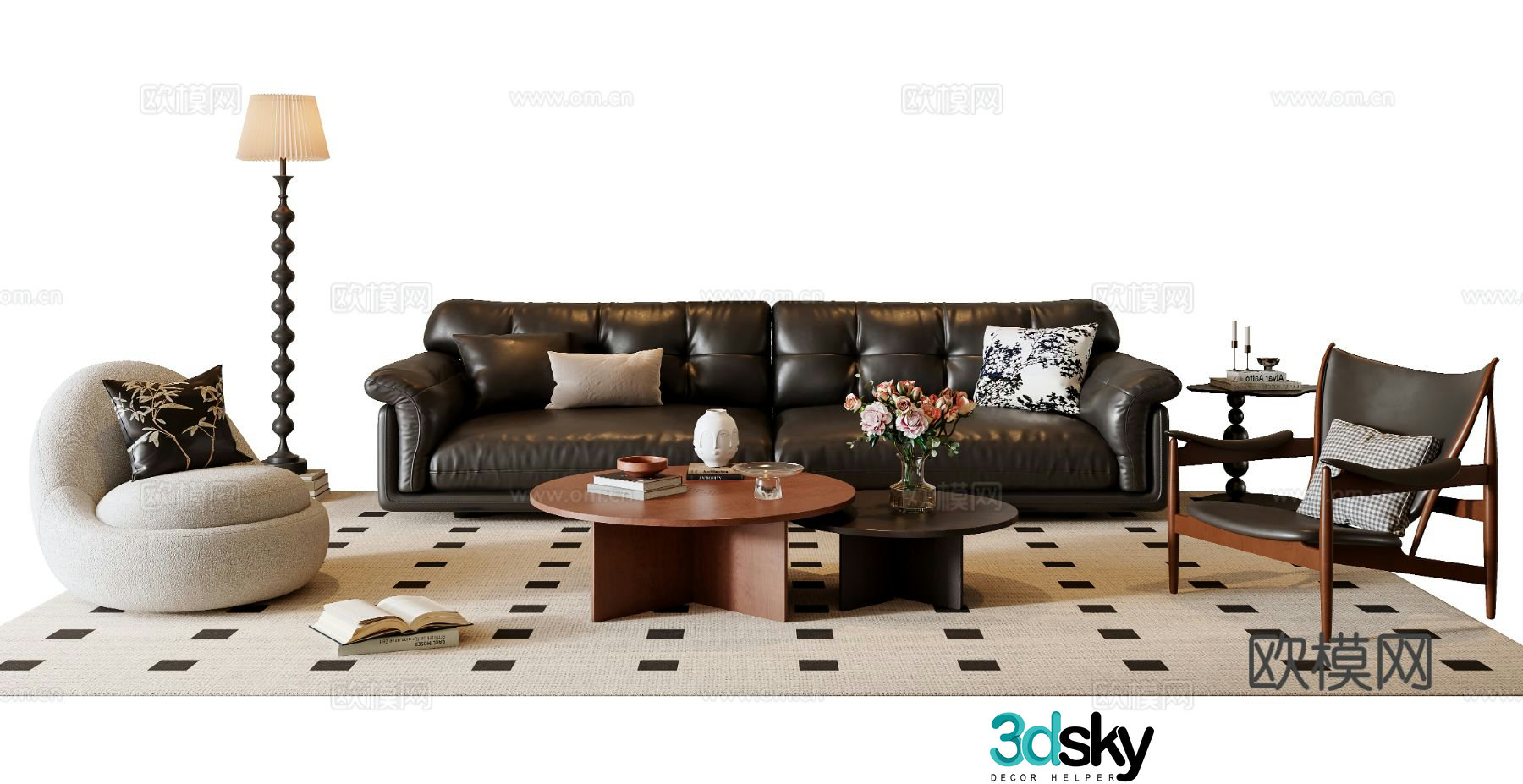 Medieval style leather sofa modular sofa 3d model