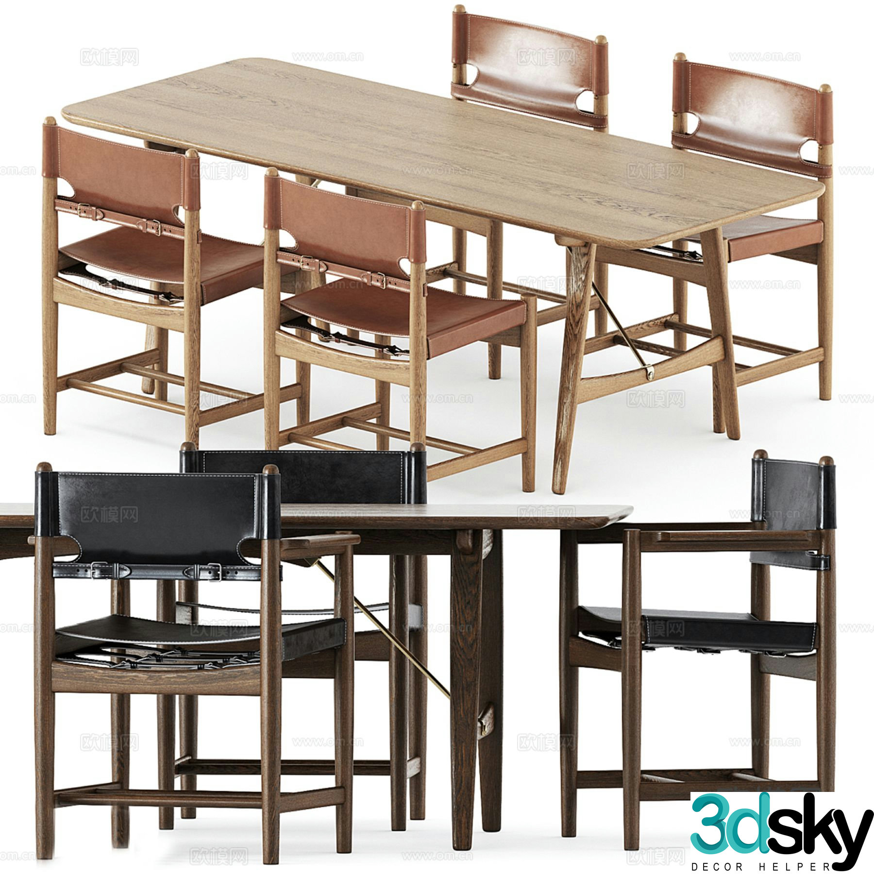 Medieval style dining table and chairs bar dining table 3D model