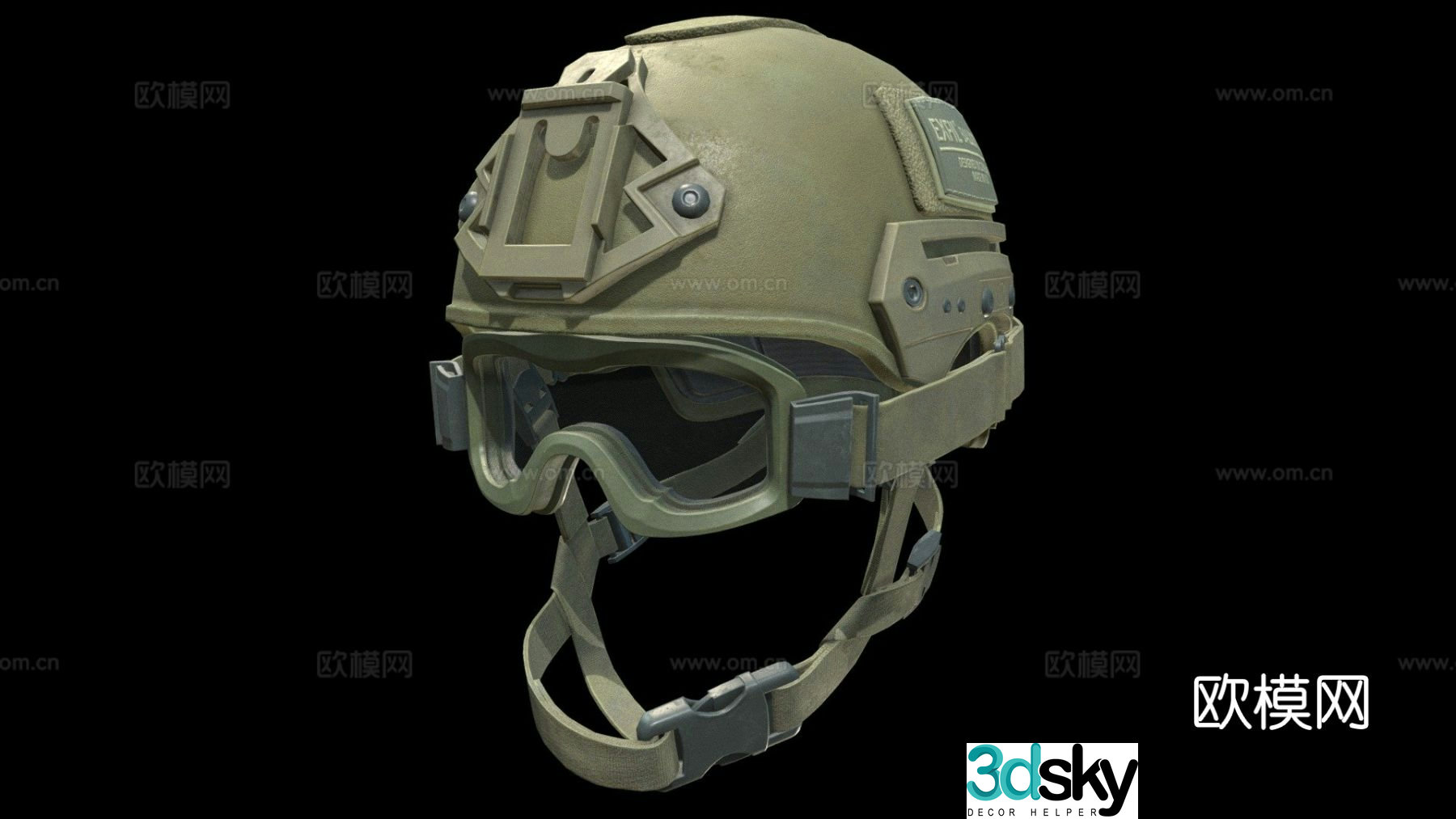 lBulletproof helmet with goggles 3d model