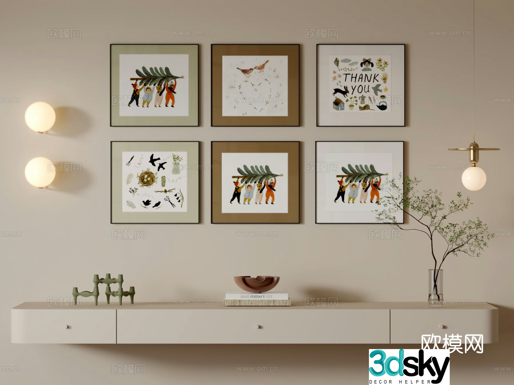 Cream style children’s hanging painting decorative painting 3D model