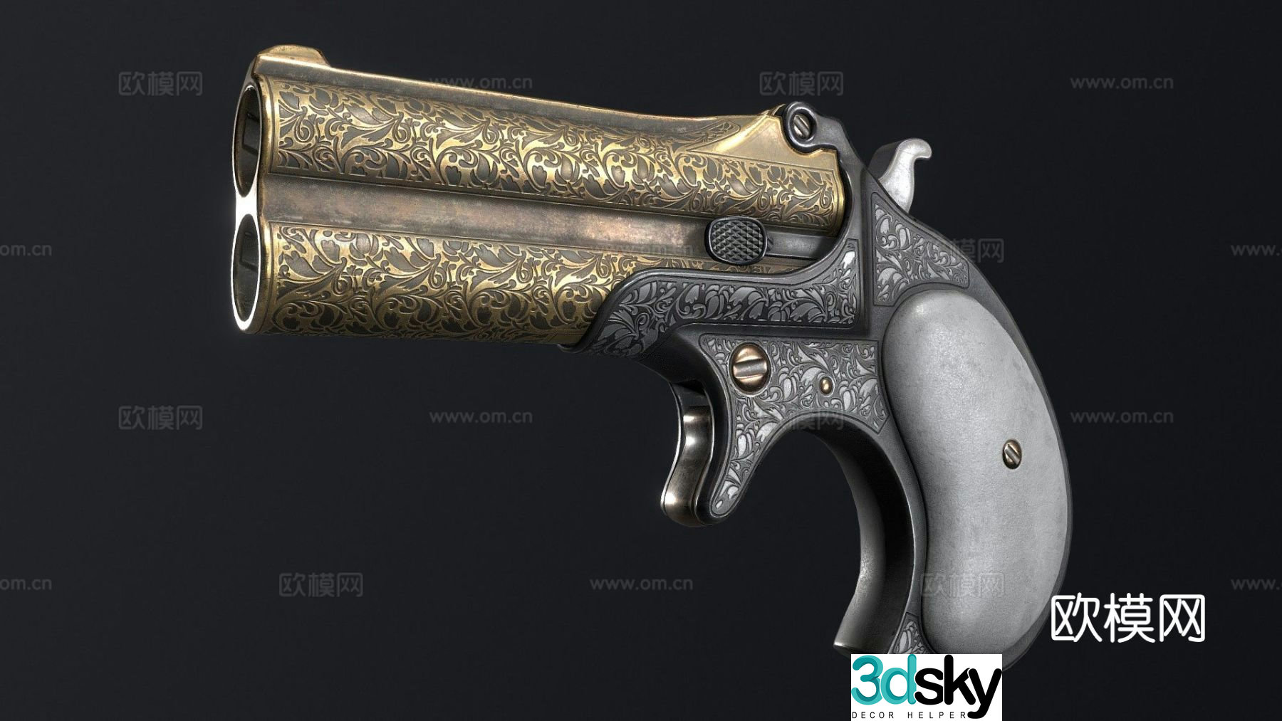 double barrel pistol gun firearm 3d model