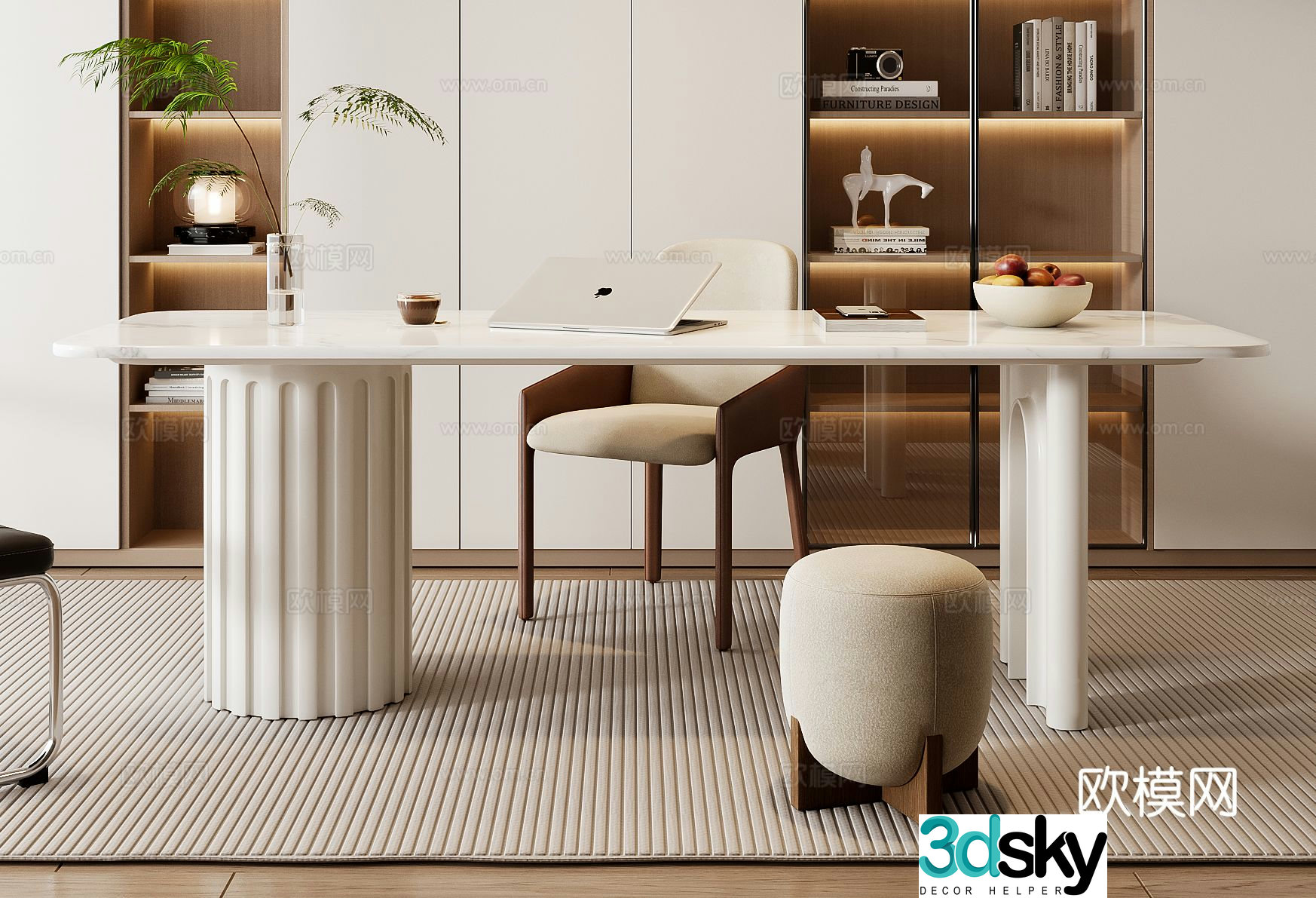 Cream style desk writing desk 3d model