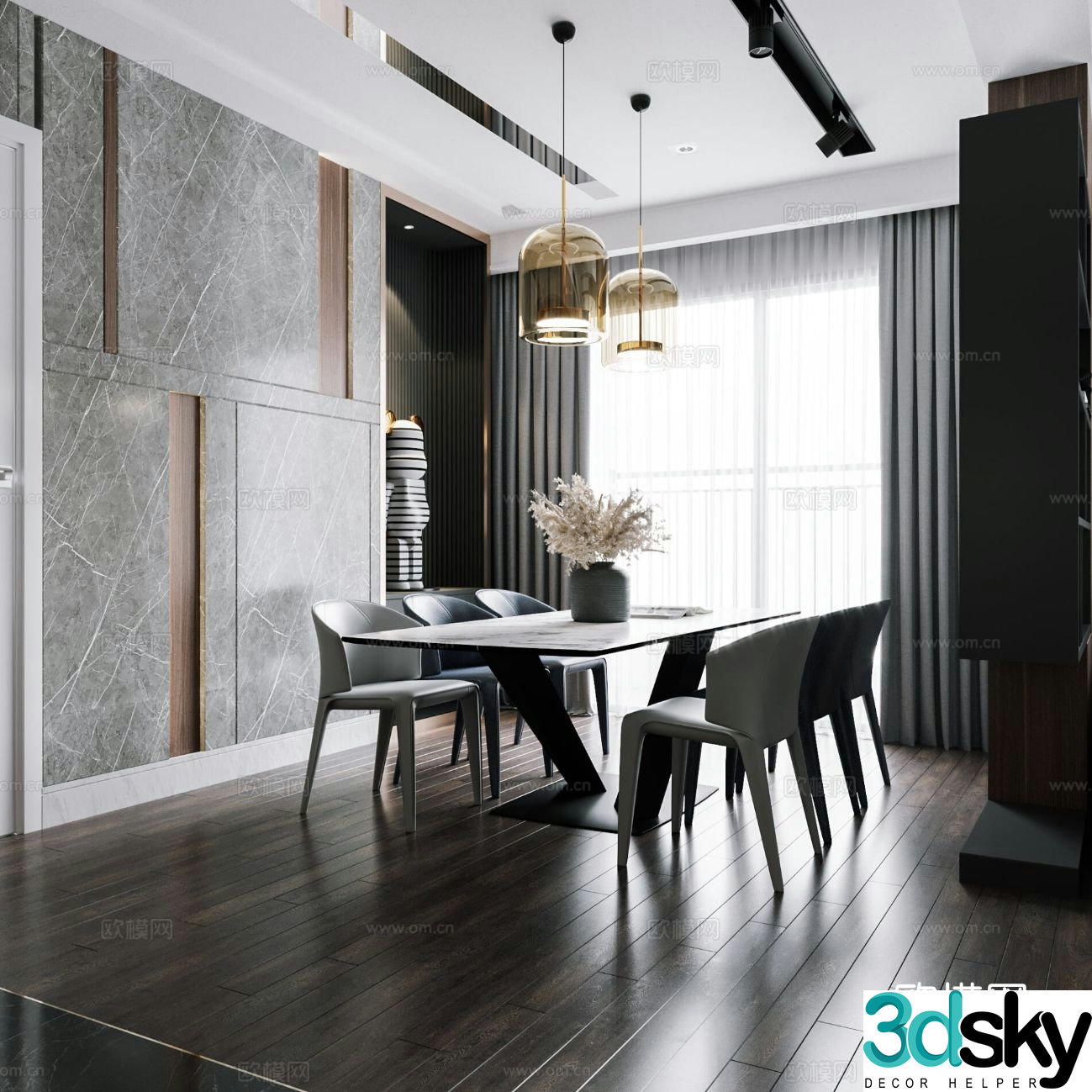 Premium gray restaurant 3d model