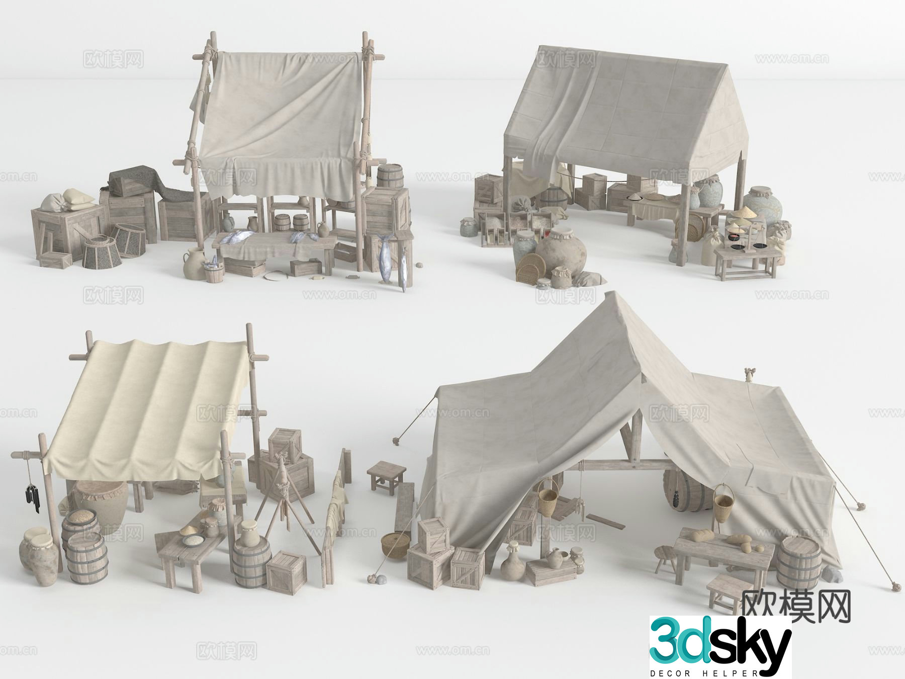 New Chinese stall folk sketch 3D model