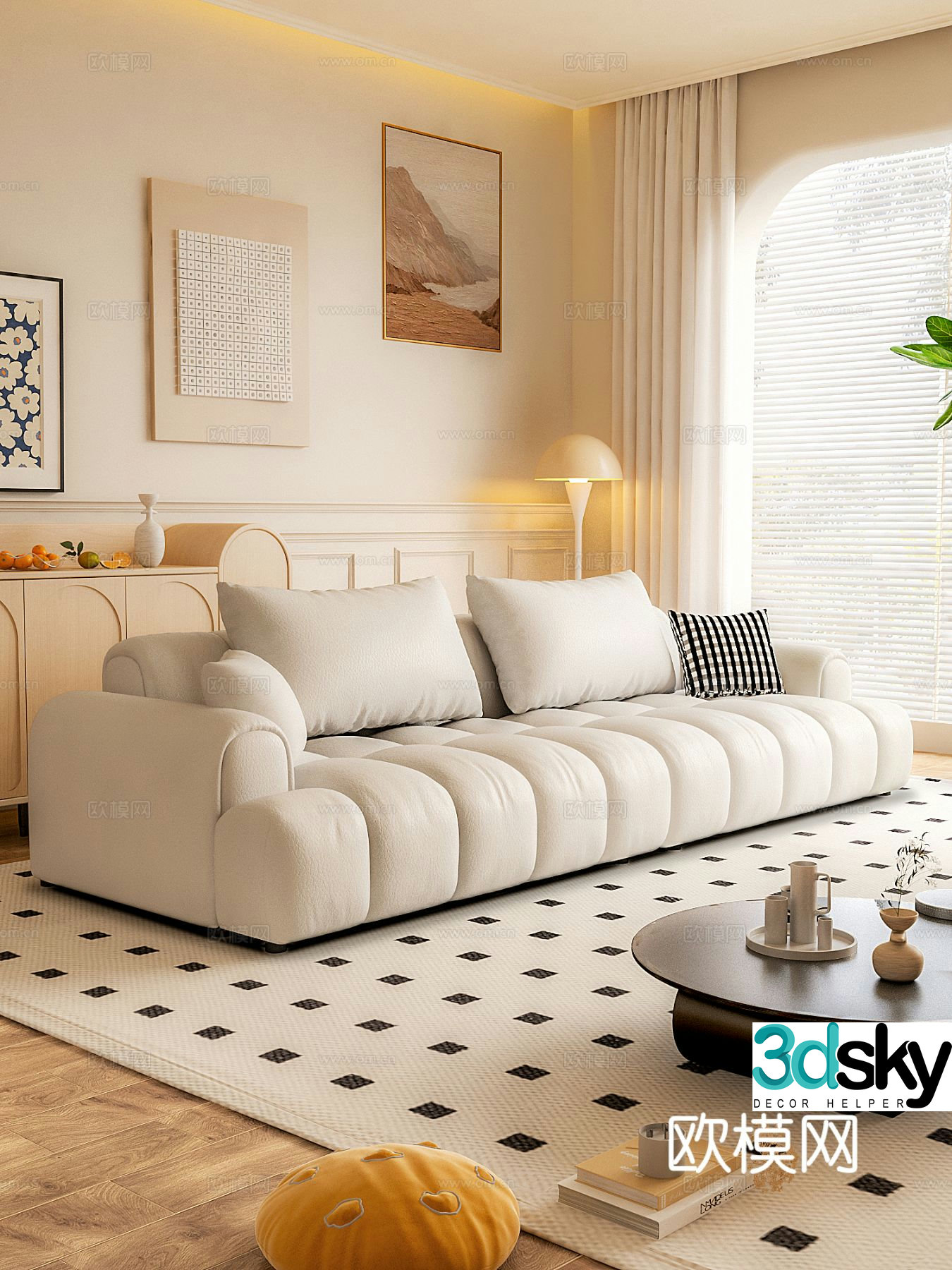 Double sofa leather sofa 3d model