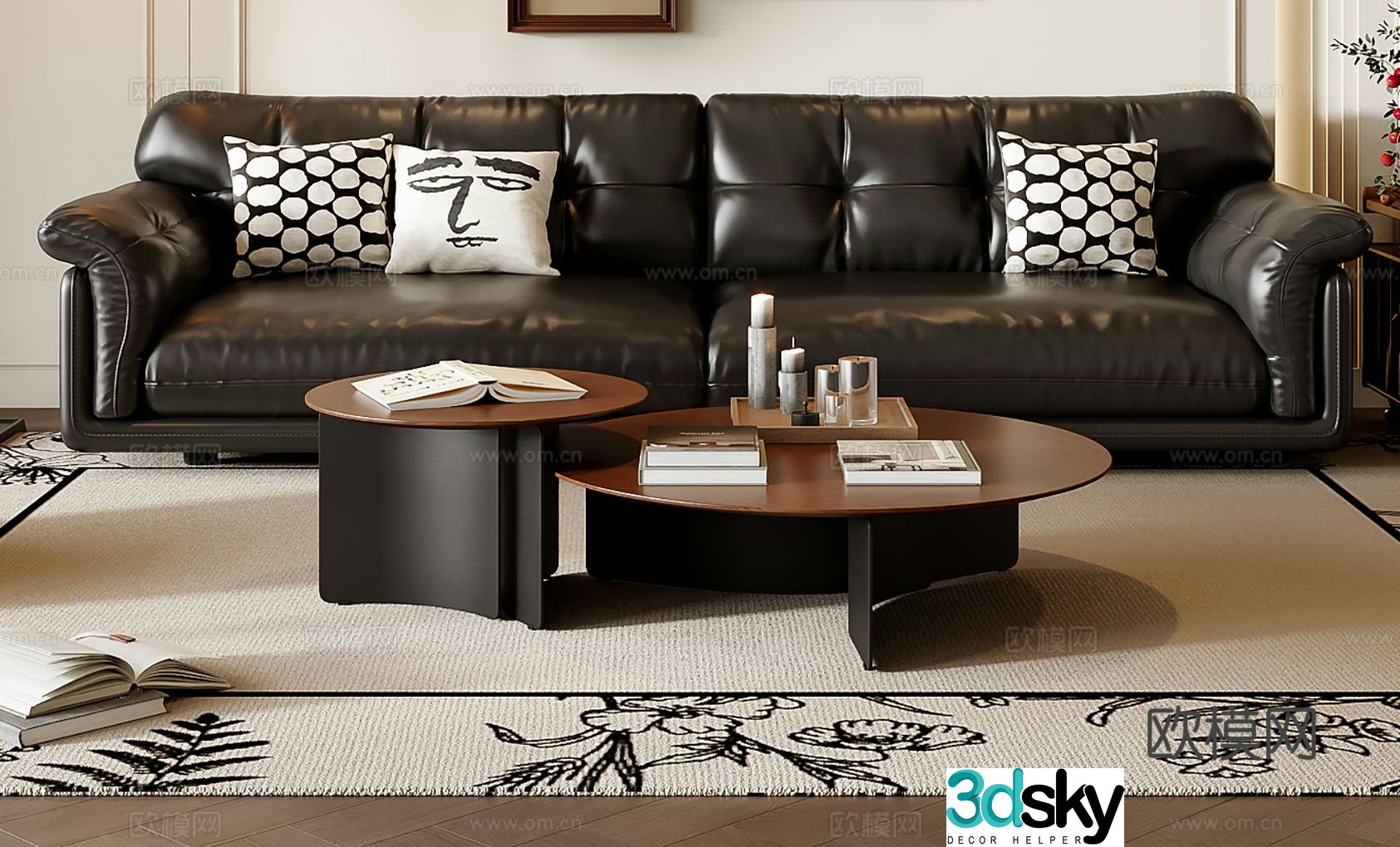 Double sofa leather sofa 3d model