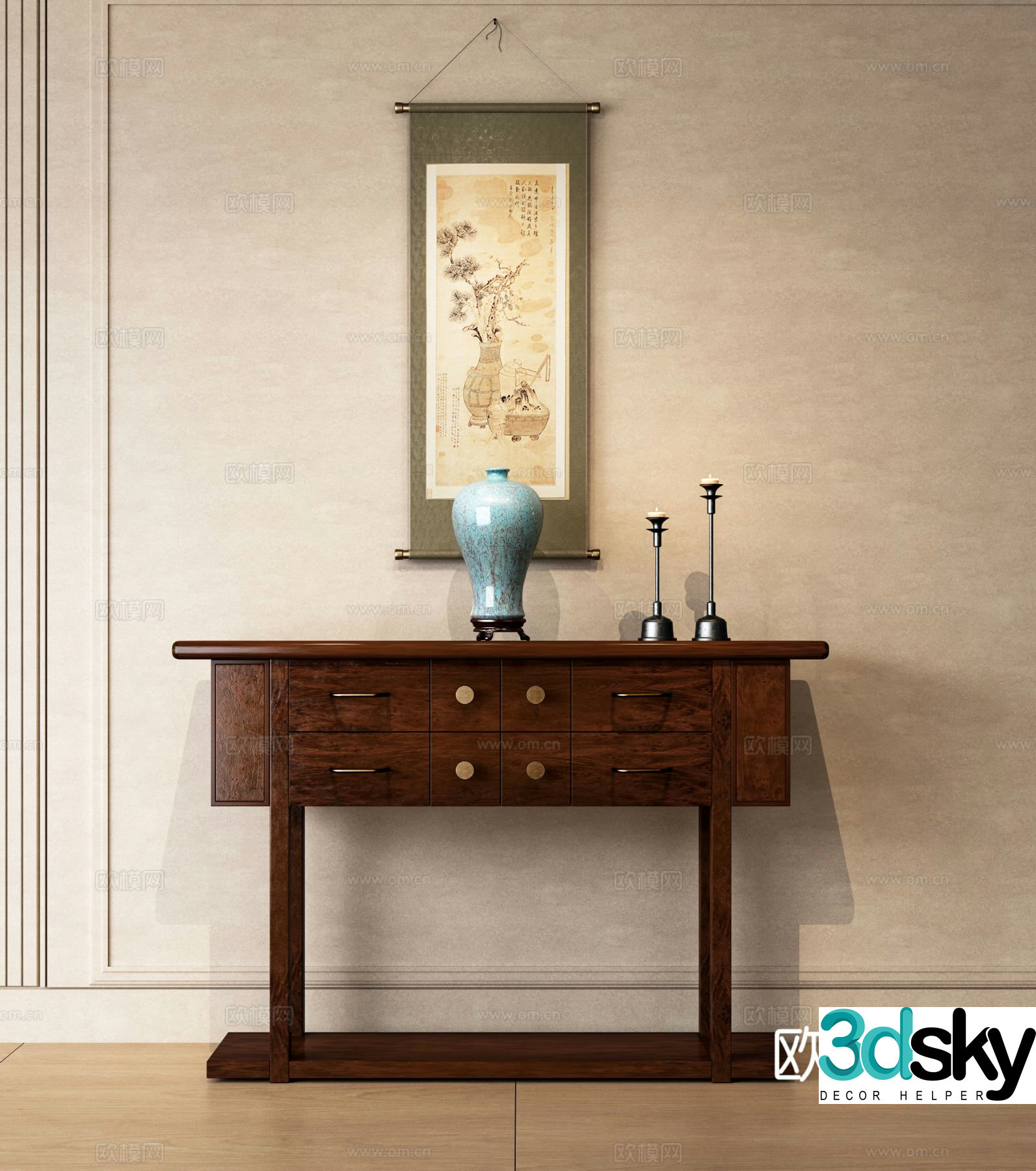 New Chinese style side view cabinet 3D model