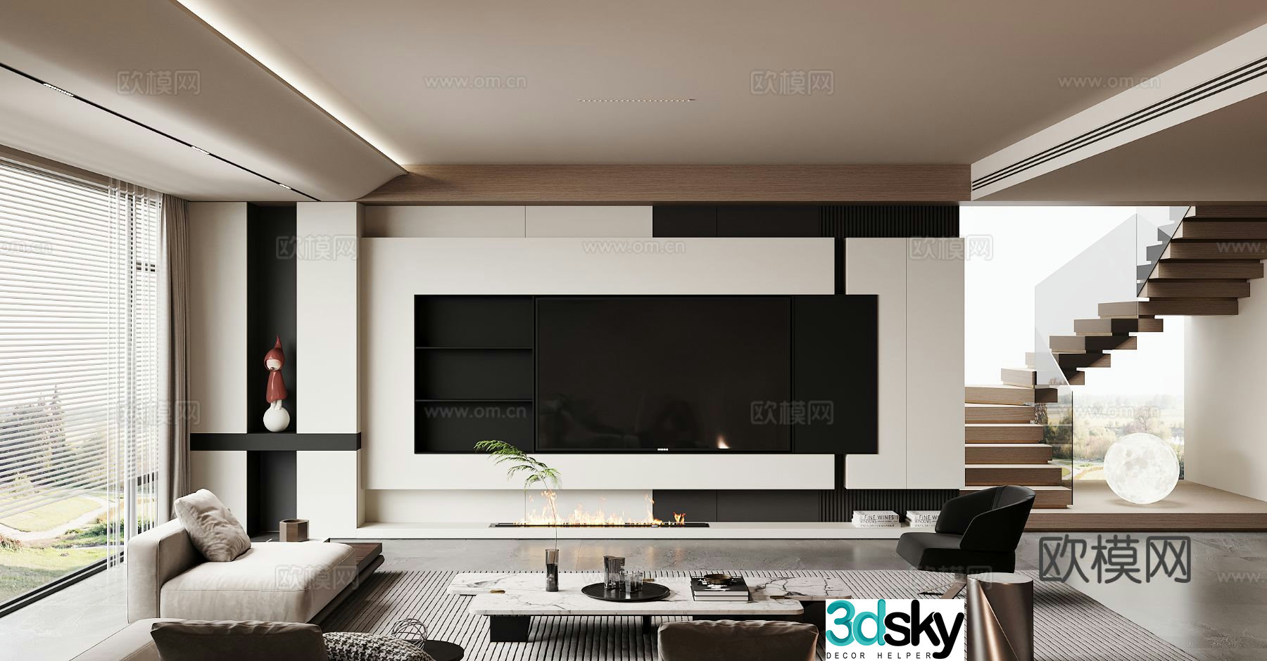 Modern living room TV background 3d model