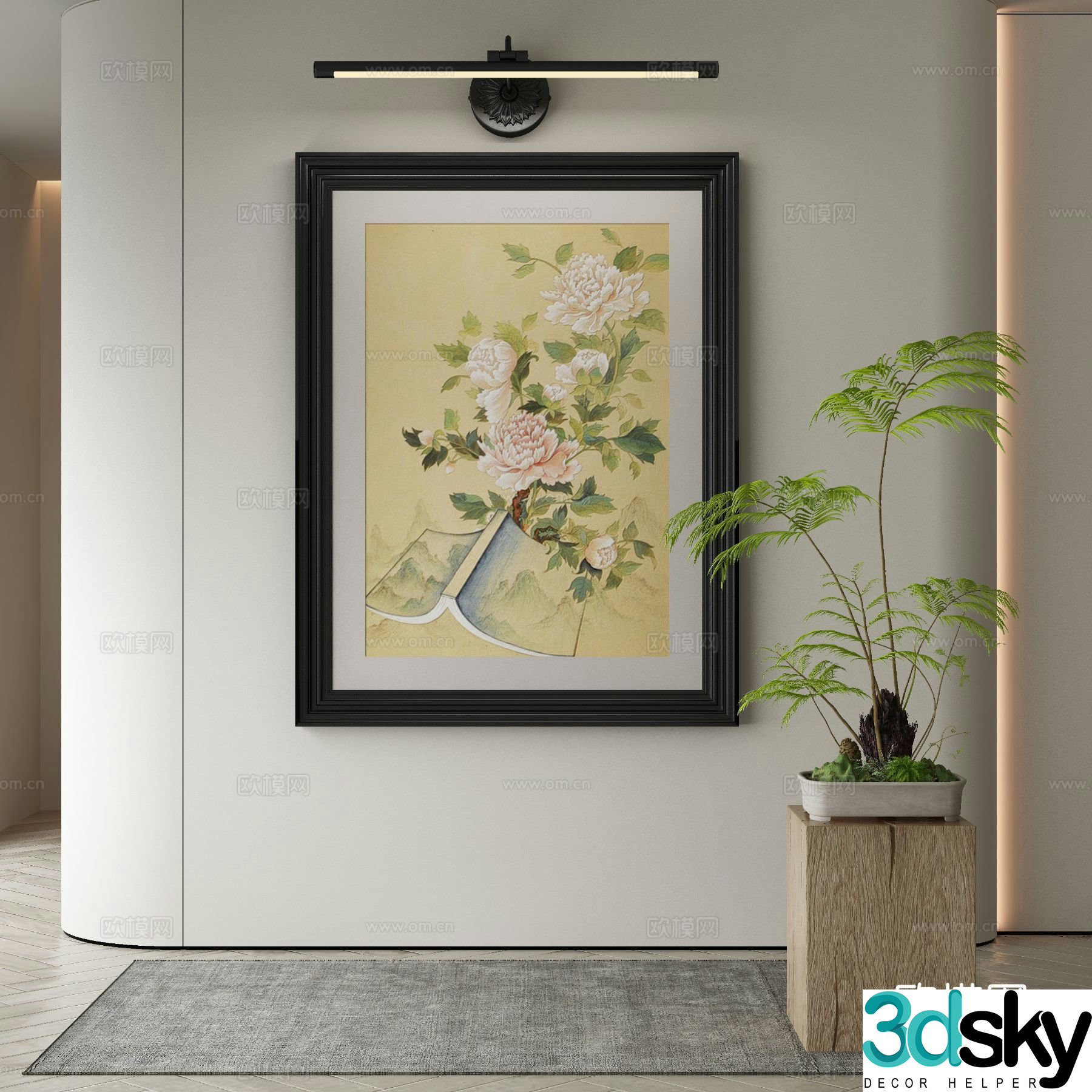 New Chinese style flower painting decorative painting 3d model