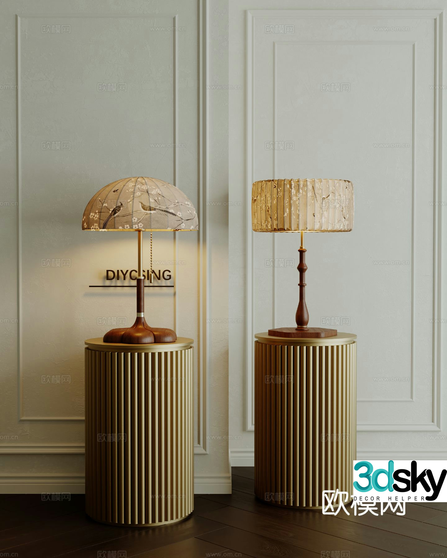 French table lamp round table 3d model