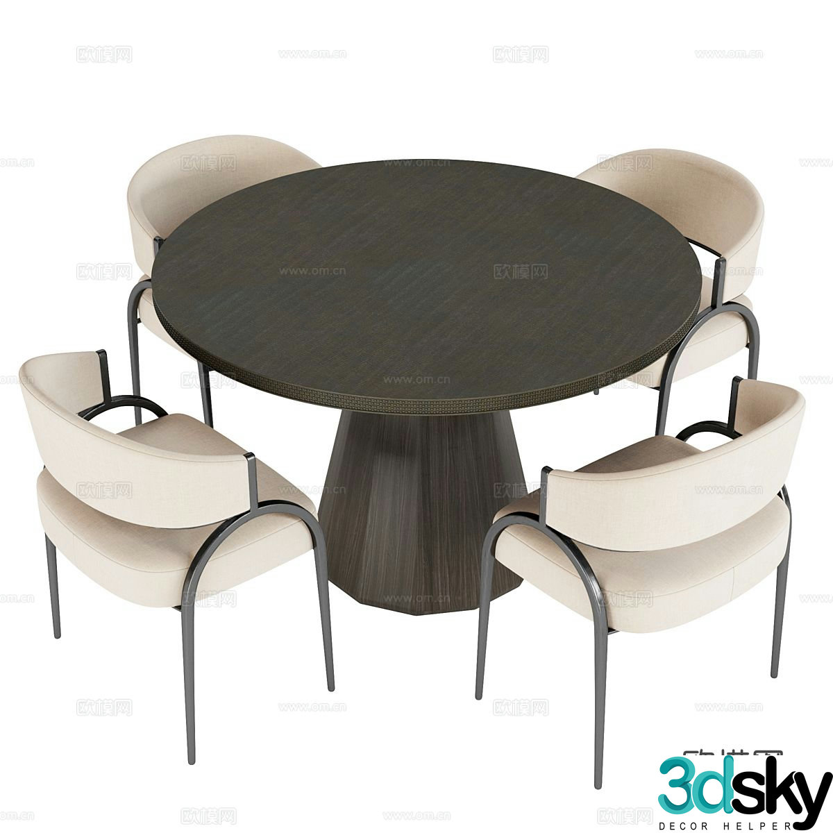 Modern dining table and chairs round dining table 3d model