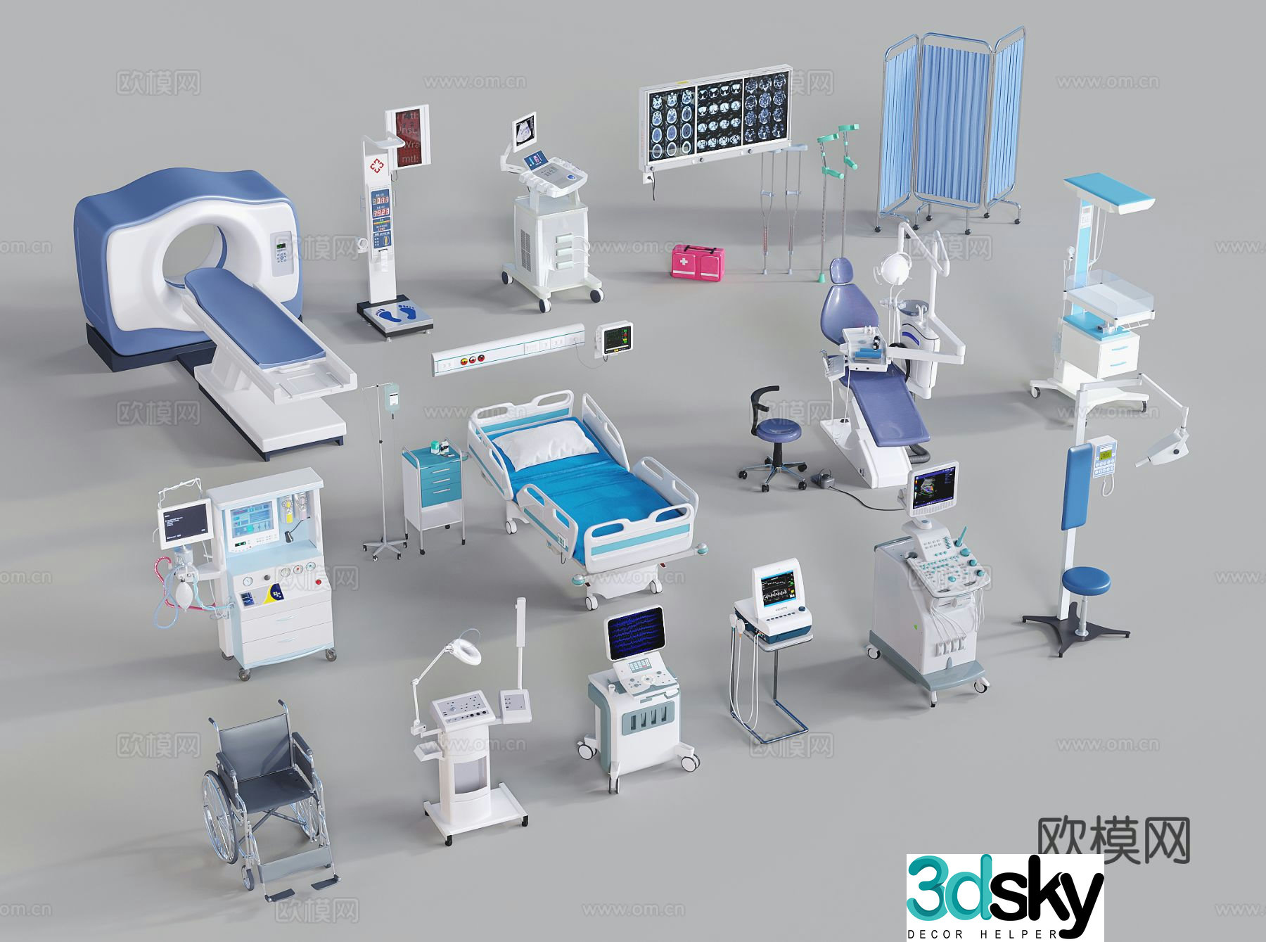 Modern medical equipment MRI hospital bed dental equipment screen 3d model