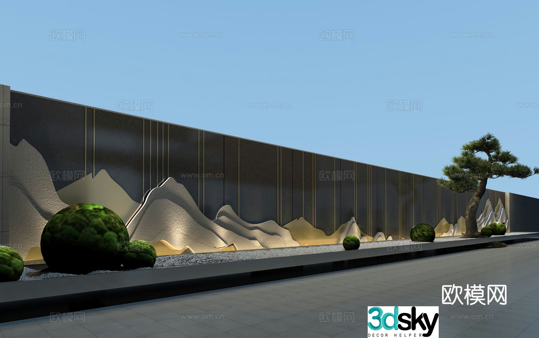 Chinese style landscape wall park landscape wall courtyard landscape wall 3d model